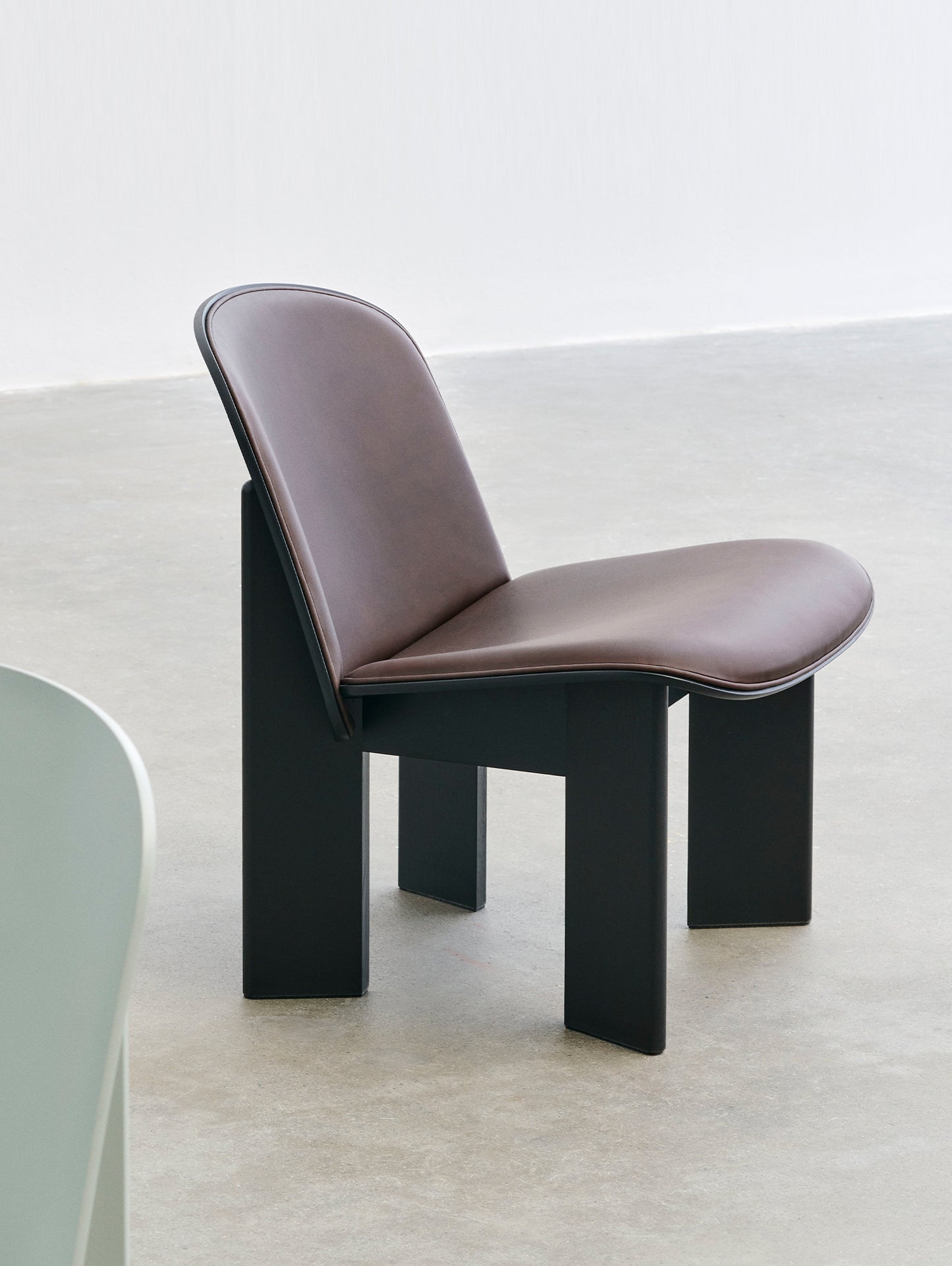 Chisel Lounge Chair (Front Upholstery) by HAY - Black Lacquered Oak / Dark Brown Sense Leather