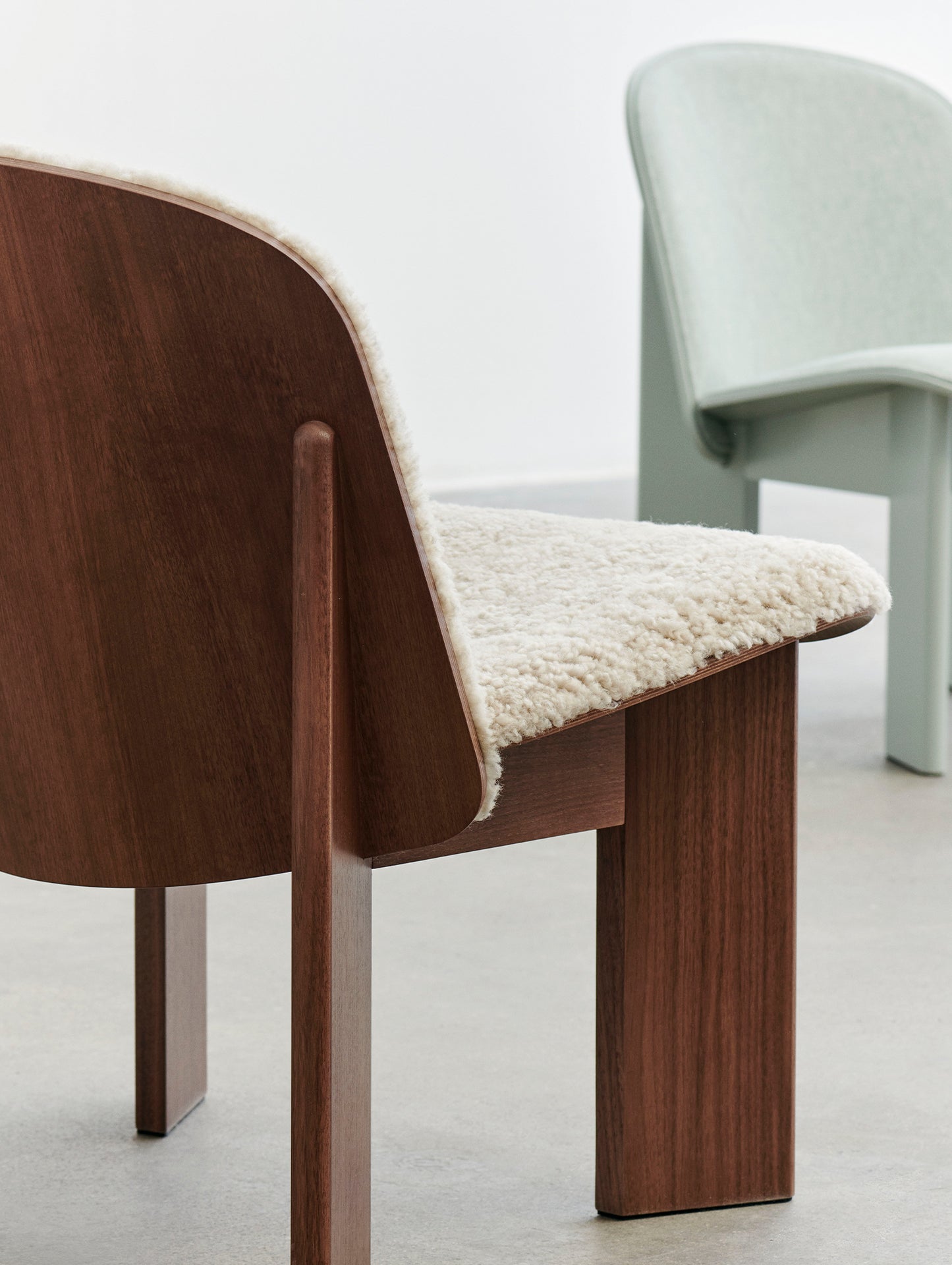 Chisel Lounge Chair (Front Upholstery) by HAY - Lacquered Walnut / Mohawi Sheepskin 21