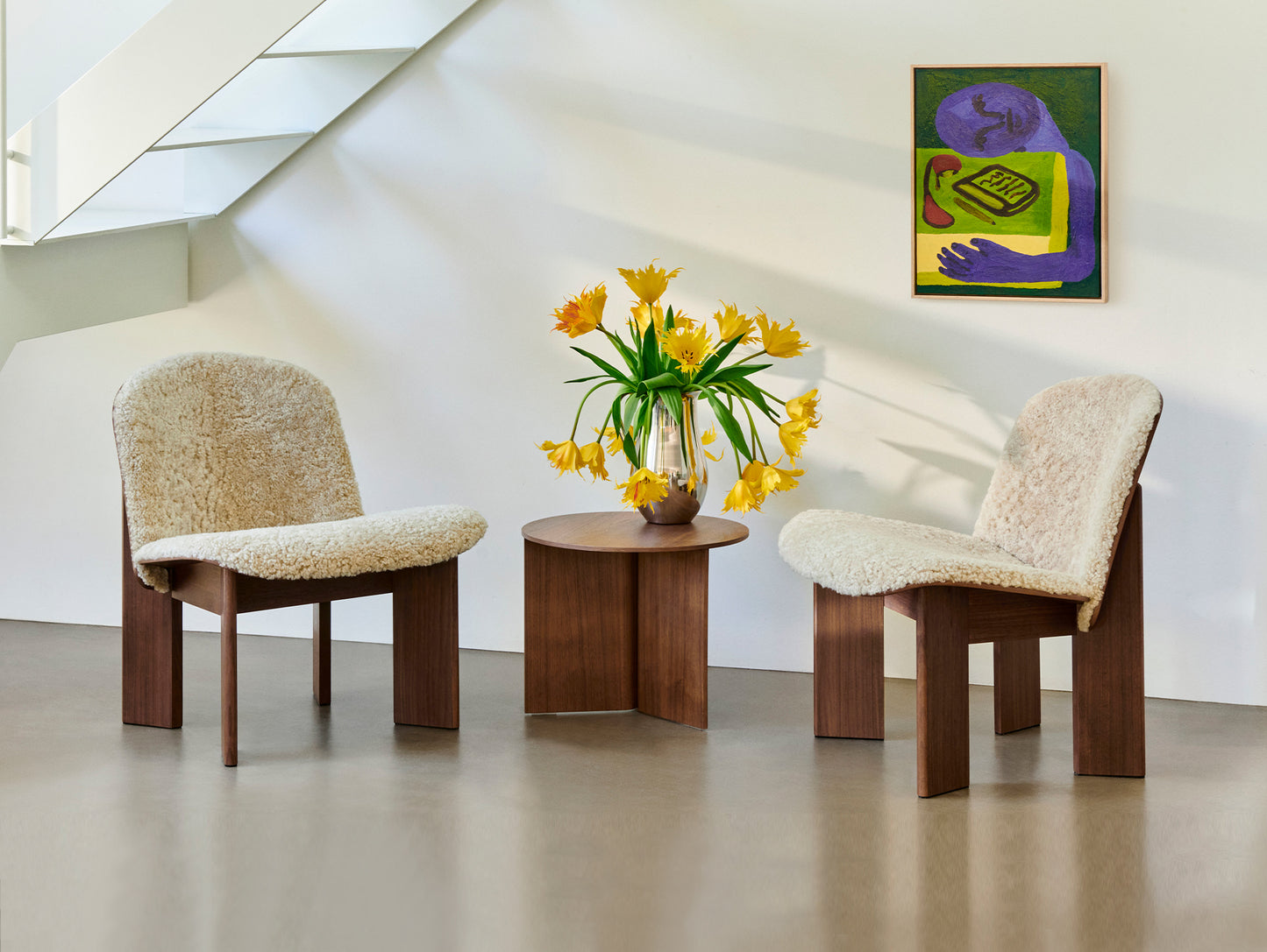Chisel Lounge Chair (Front Upholstery) by HAY - Lacquered Walnut / Mohawi Sheepskin 21