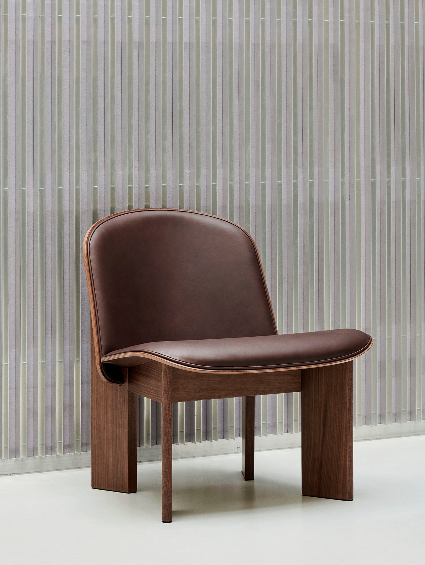 Chisel Lounge Chair (Front Upholstery) by HAY - Lacquered Walnut / Dark Brown Sense Leather