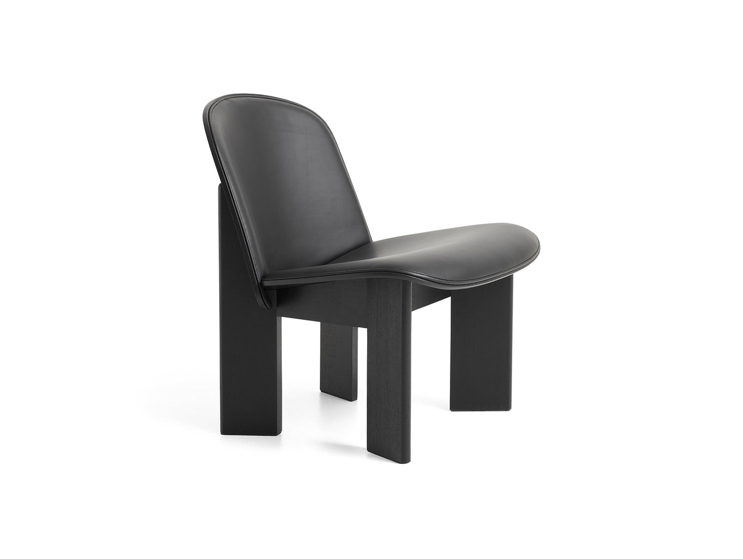 Chisel Lounge Chair (Front Upholstery) by HAY - Black Lacquered Oak / Black Sense Leather