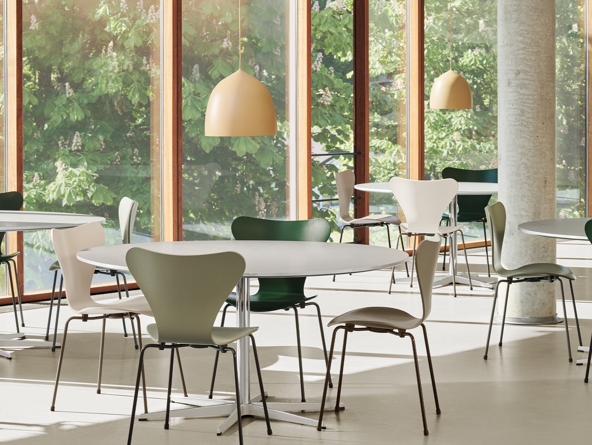 Series 7™ 3107 Dining Chair by Fritz Hansen - Olive Green, Ever Green, Light Beige