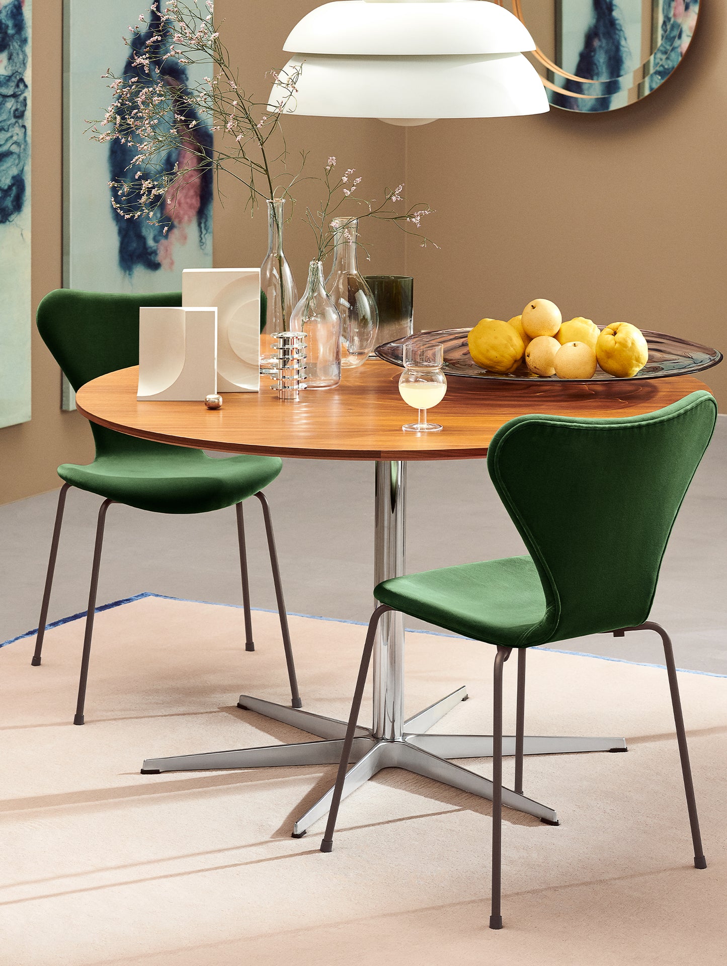 Series 7™ 3107 Dining Chair (Fully Upholstered) by Fritz Hansen - Brown Bronze Steel / Belfast (Velvet) Forest Green