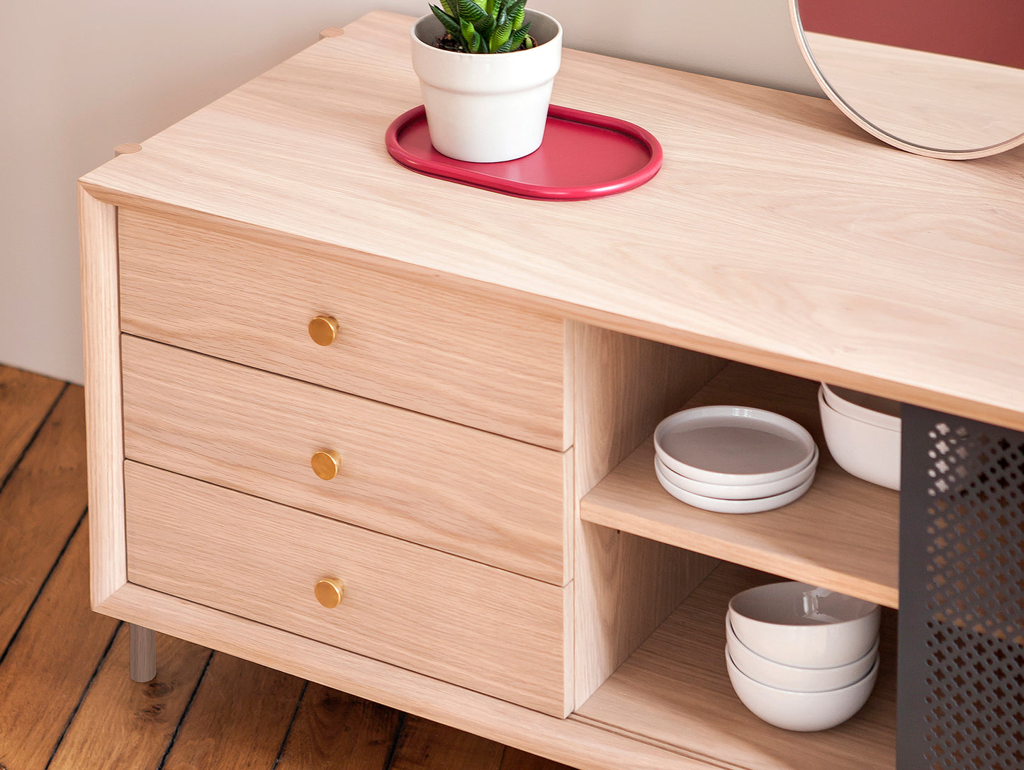 Gabin Low Sideboard by Harto - Oak / Slate Grey