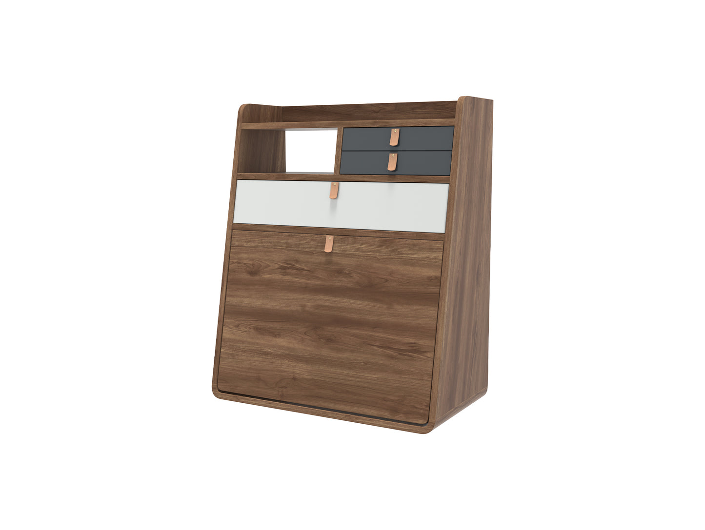 Gaston Writing Desk by Hartô - Width: 60 cm, Walnut / Light Grey / Slate Grey