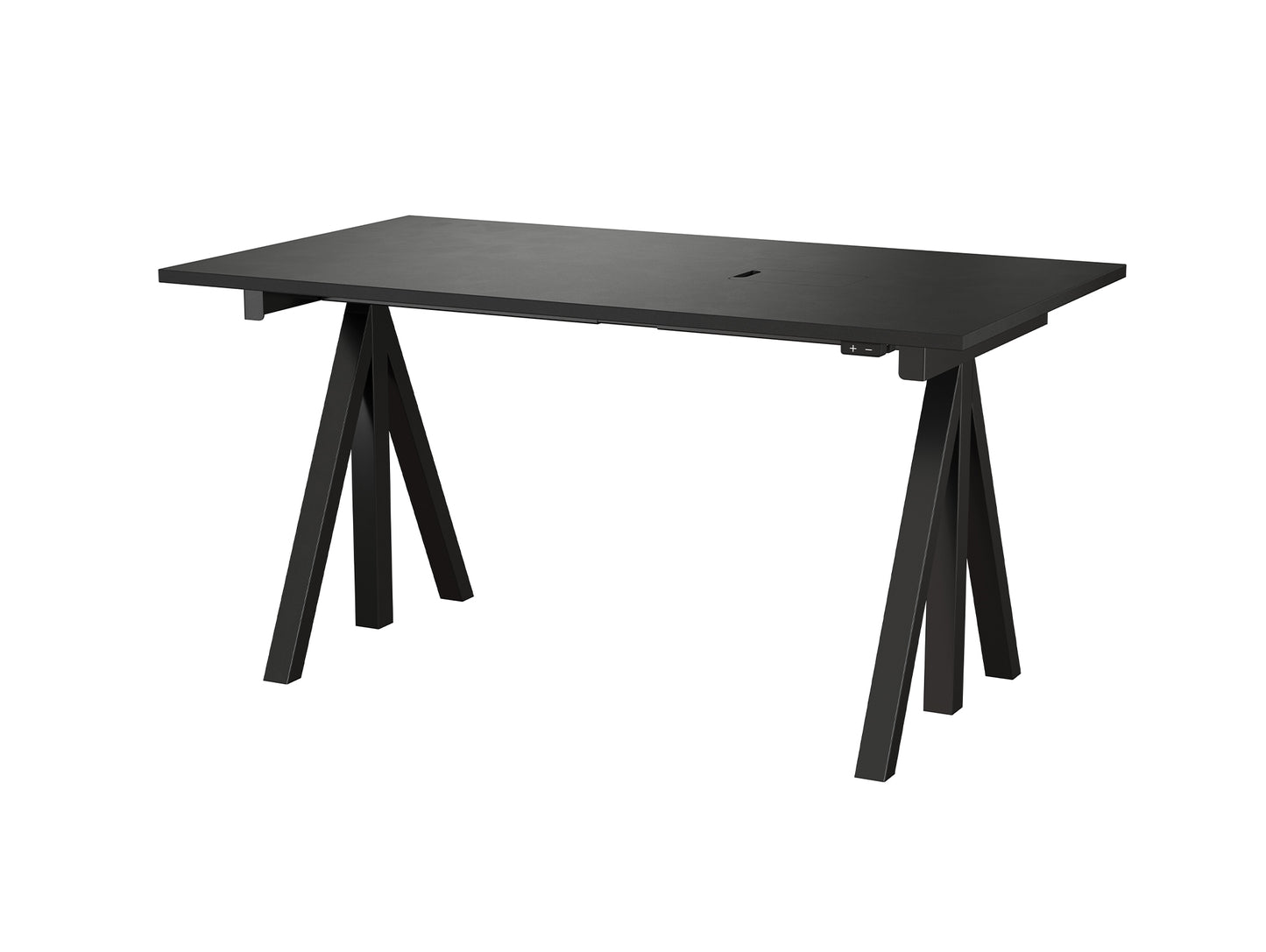 Height Adjustable Work Desk by String - 140 x 78 cm / Black Steel Base / Black Lacquered MDF Desktop