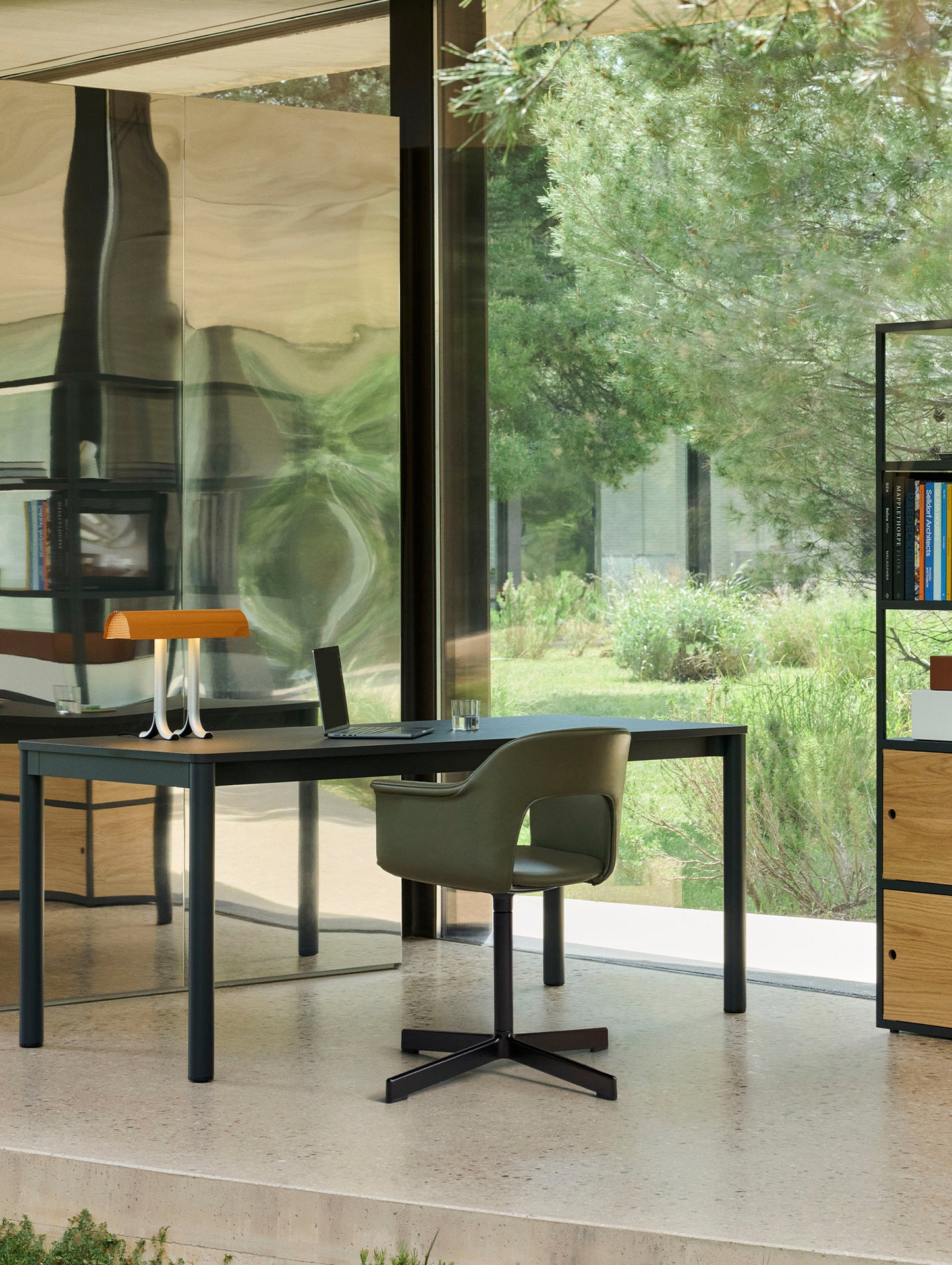Layout Armchair 234 - Swivel Base by HAY - Black Aluminium Base / Caper Green Grano Leather