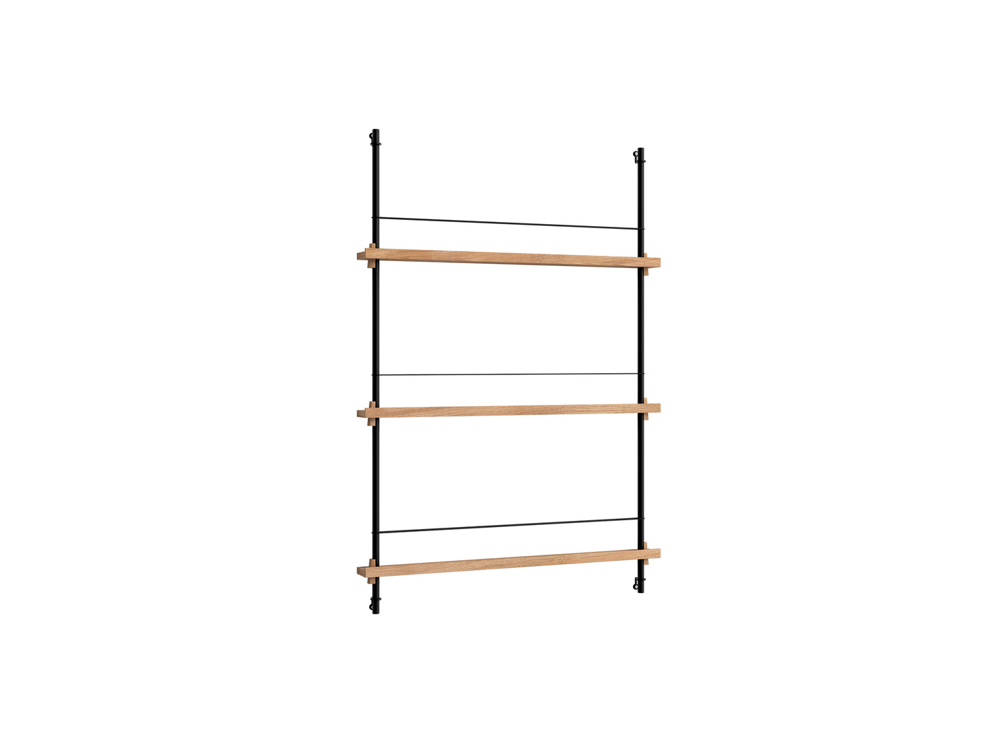 Magazine Shelving Sets (115 cm) by Moebe - Black Uprights / Oak