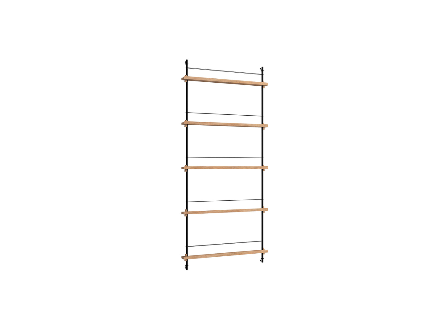 Magazine Shelving Sets (180 cm) by Moebe - MS.180.1 / Black Steel Uprights / Oiled Oak