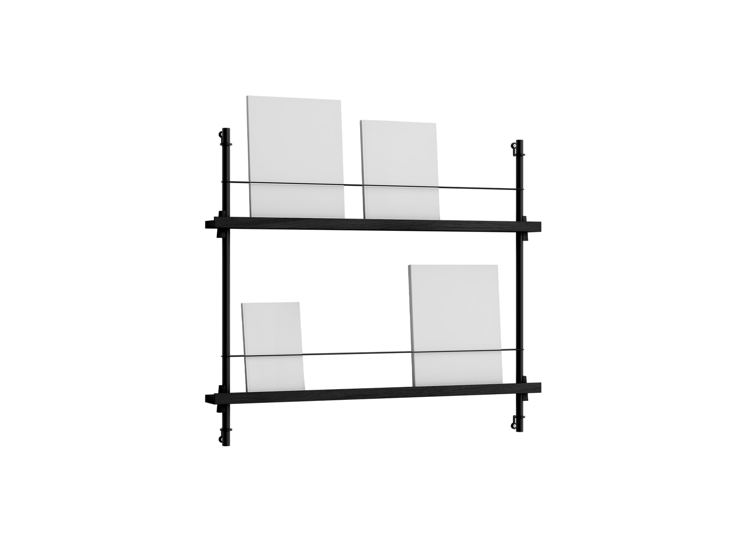 Magazine Shelving Sets (65 cm) by Moebe - Black Uprights / Black Oak