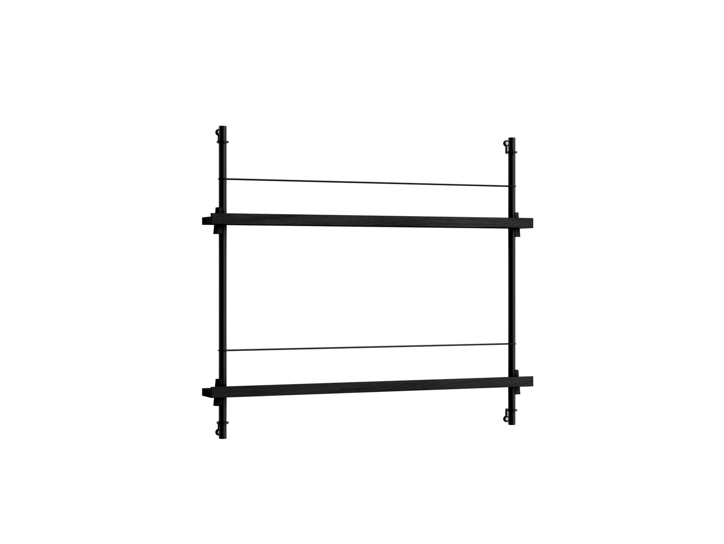 Magazine Shelving Sets (65 cm) by Moebe - Black Uprights / Black Oak