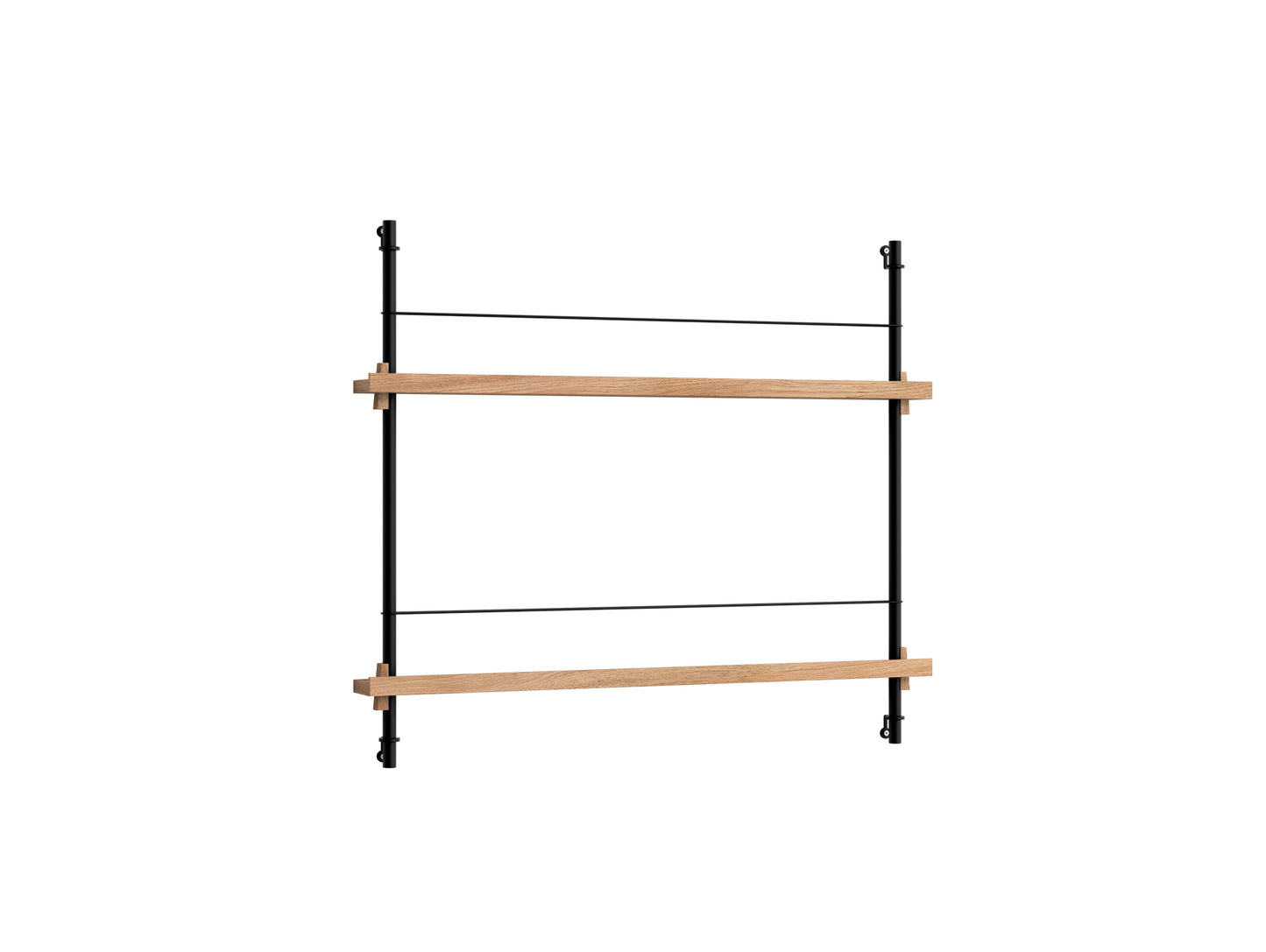 Magazine Shelving Sets (65 cm) by Moebe - Black Uprights / Oak