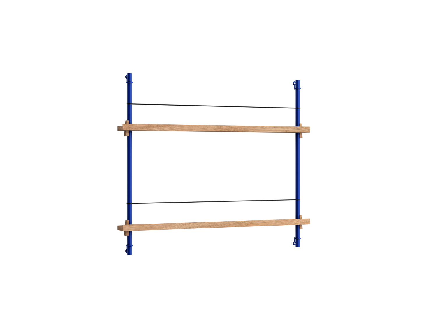 Magazine Shelving Sets (65 cm) by Moebe - Deep Blue Uprights / Oak