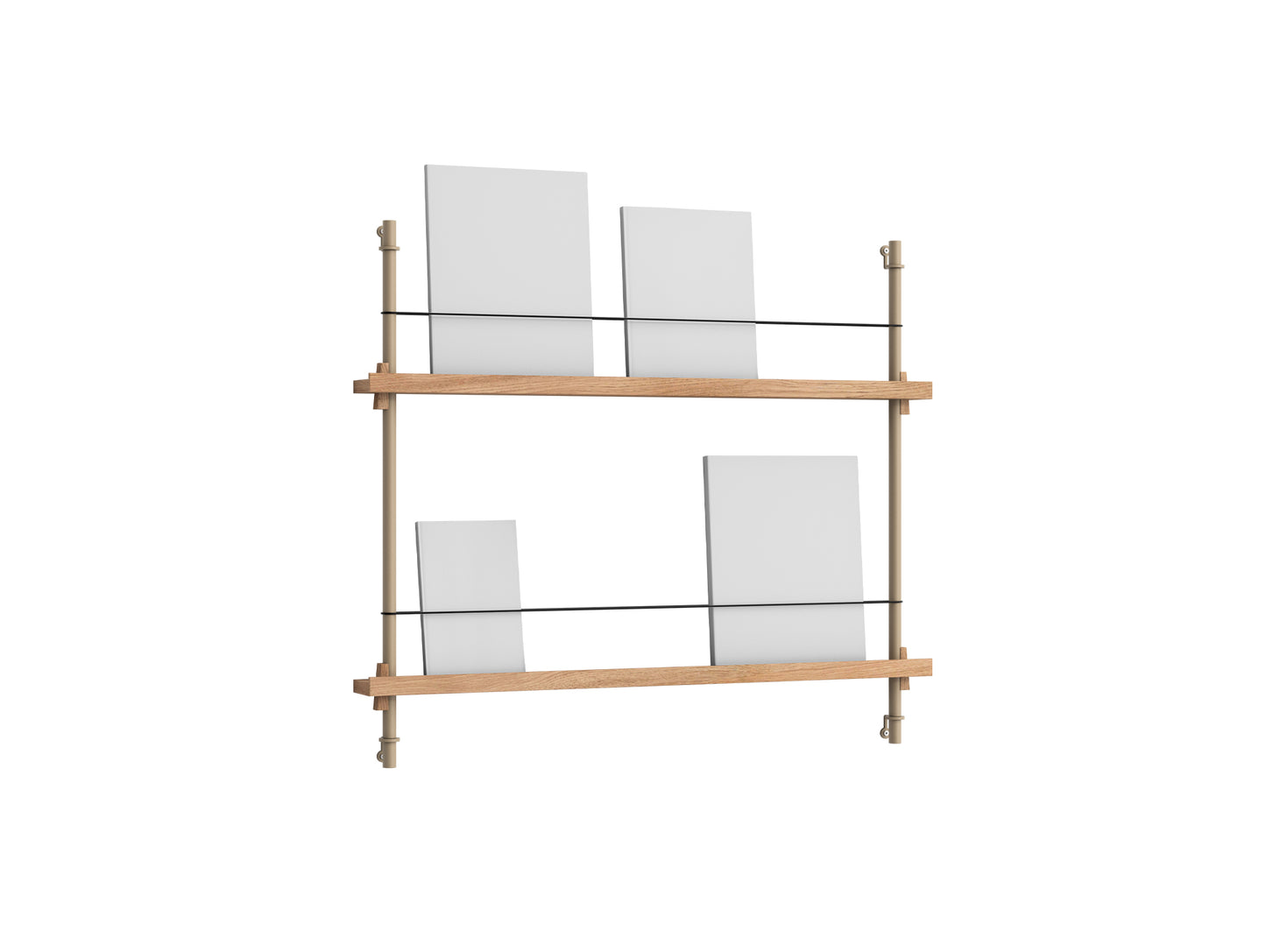 Magazine Shelving Sets (65 cm) by Moebe - Warm Grey Uprights / Oak