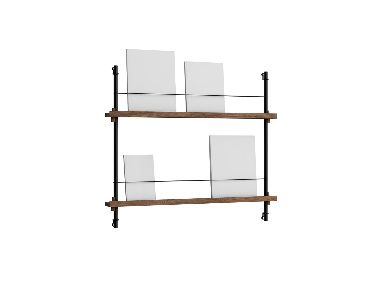 Magazine Shelving Sets (65 cm) by Moebe - Black Uprights / Smoked Oak
