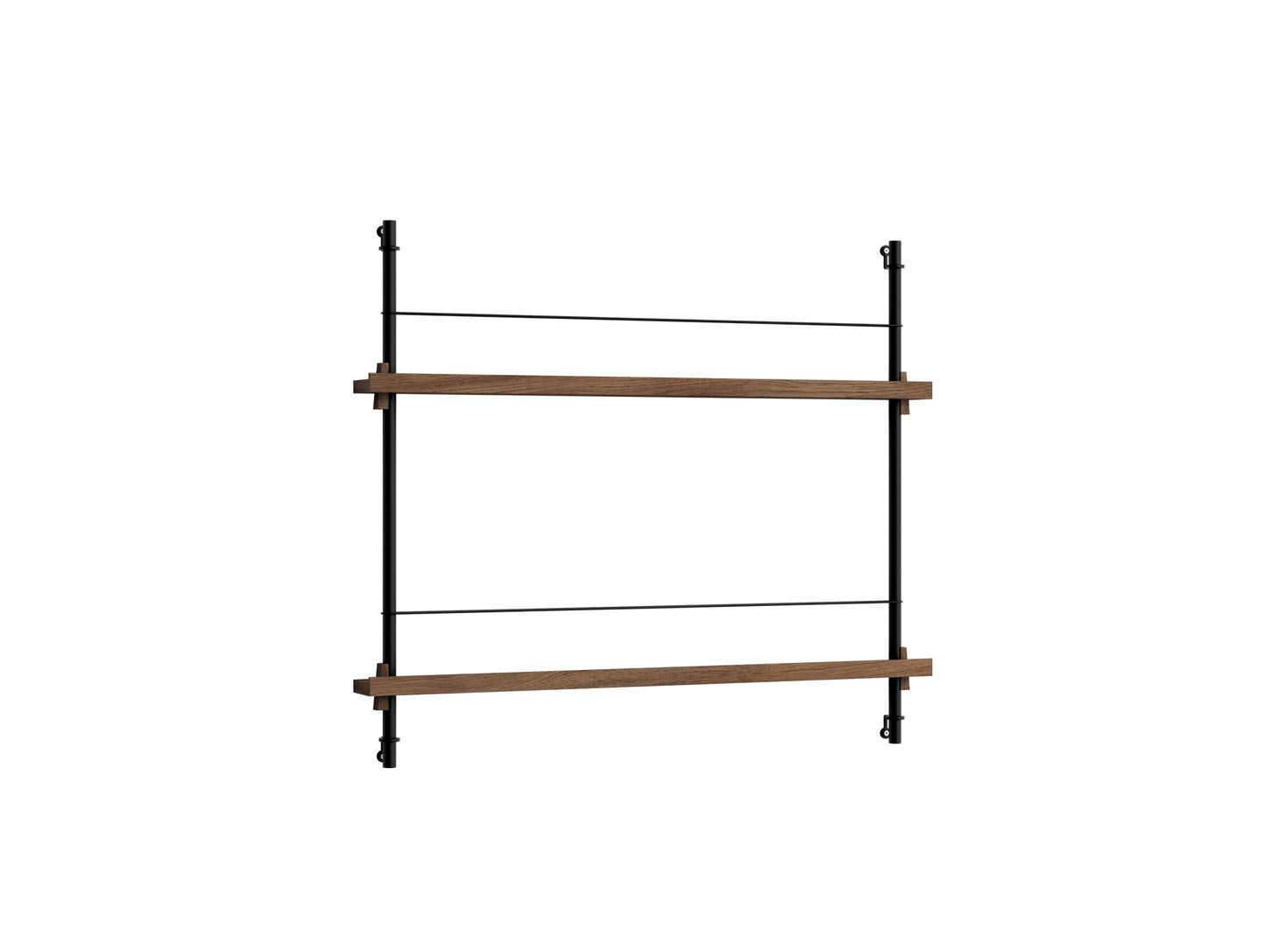 Magazine Shelving Sets (65 cm) by Moebe - Black Uprights / Smoked Oak