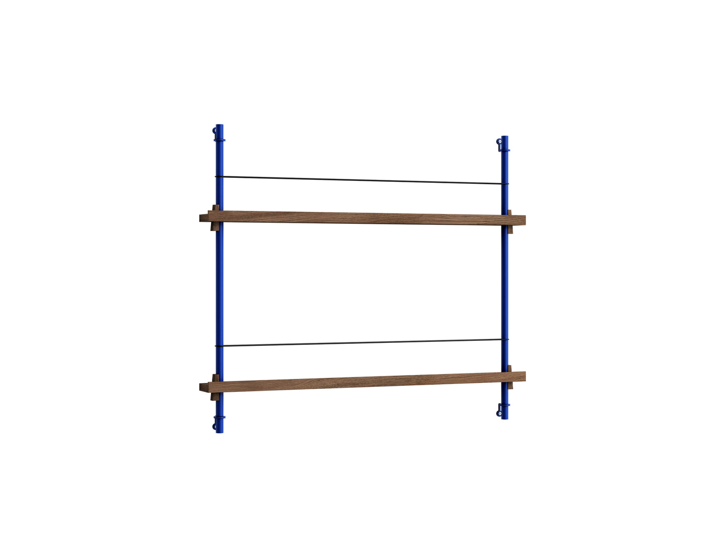 Magazine Shelving Sets (65 cm) by Moebe - Blue Uprights / Smoked Oak