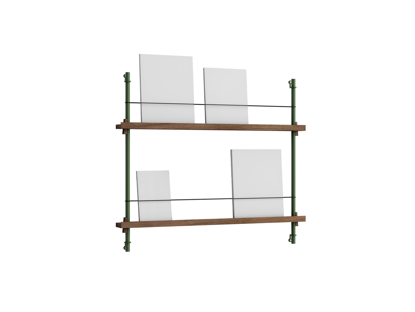 Magazine Shelving Sets (65 cm) by Moebe - Pine Green Uprights / Smoked Oak