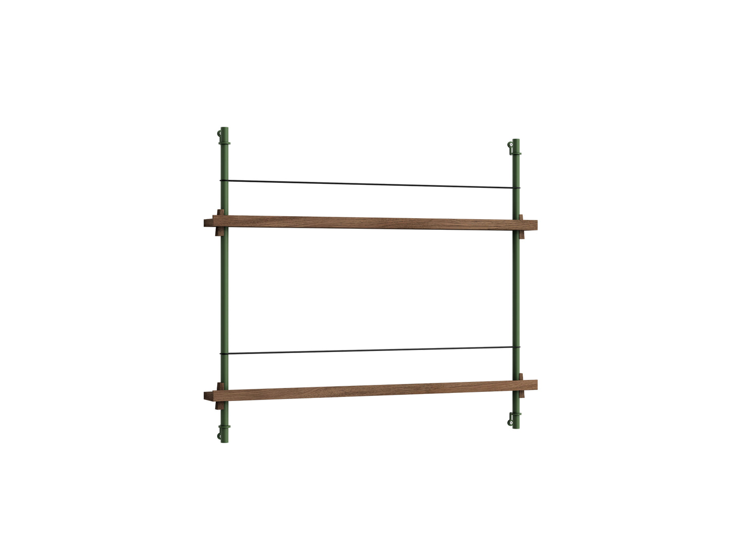 Magazine Shelving Sets (65 cm) by Moebe - Pine Green Uprights / Smoked Oak