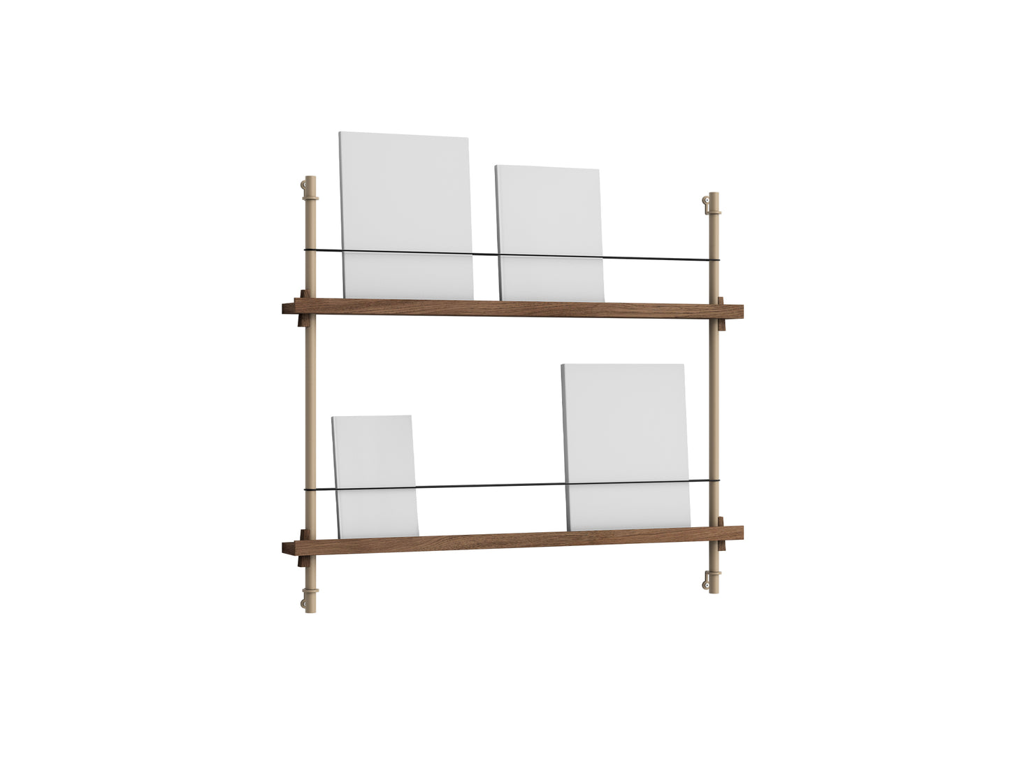 Magazine Shelving Sets (65 cm) by Moebe - Warm Grey Uprights / Smoked Oak