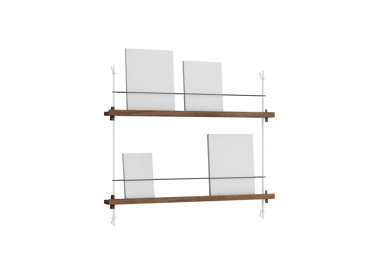 Magazine Shelving Sets (65 cm) by Moebe - White Uprights / Smoked Oak