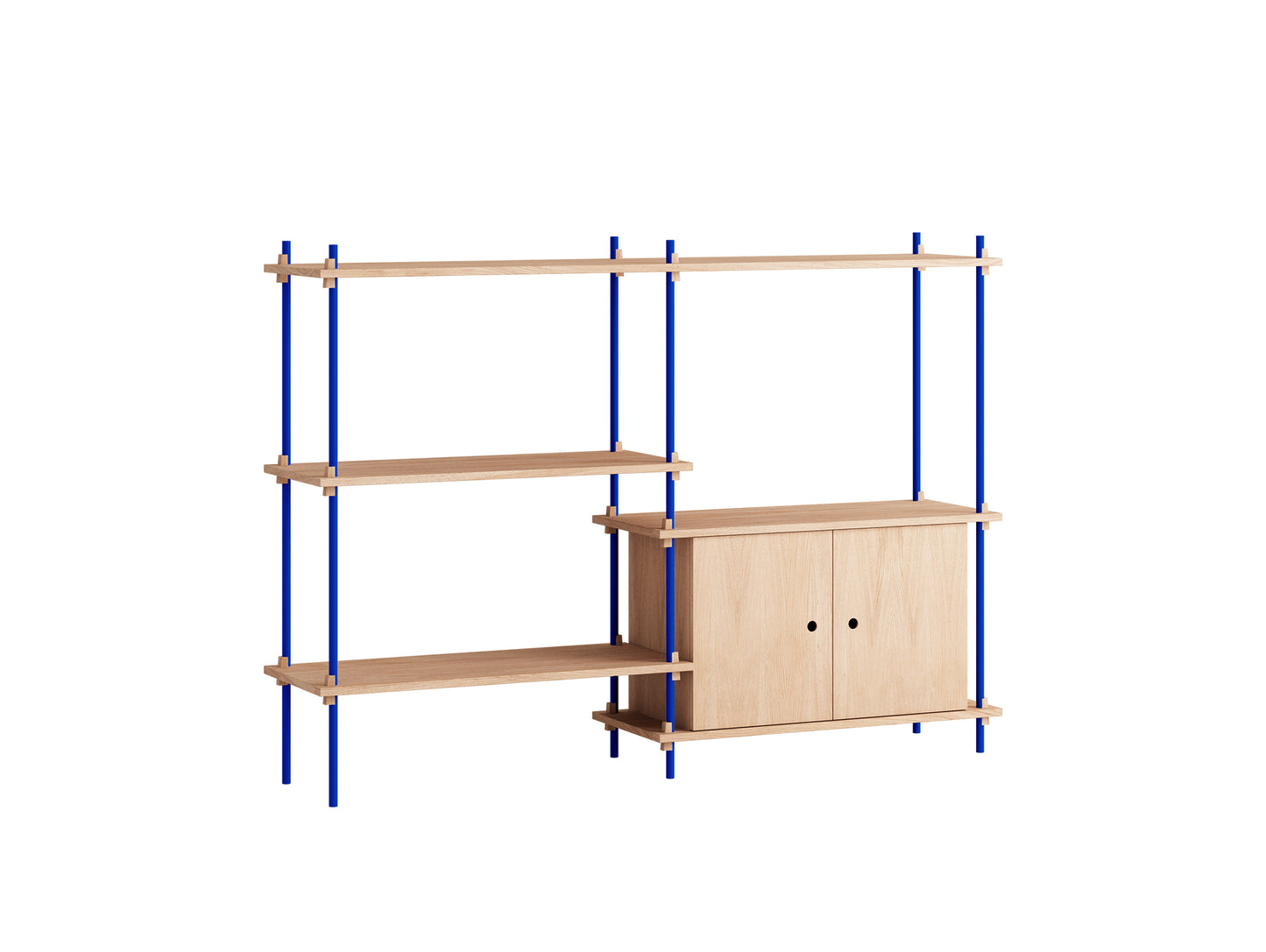 Moebe Shelving System - S.115.2.C Set in Deep Blue / Oiled Oak