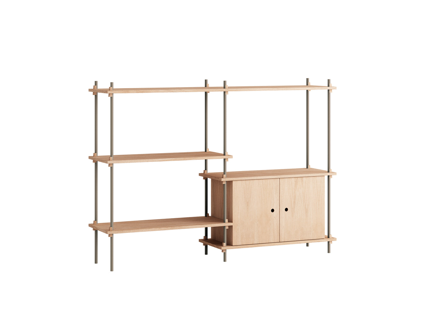 Moebe Shelving System - S.115.2.C Set in Warm Grey / Oiled Oak