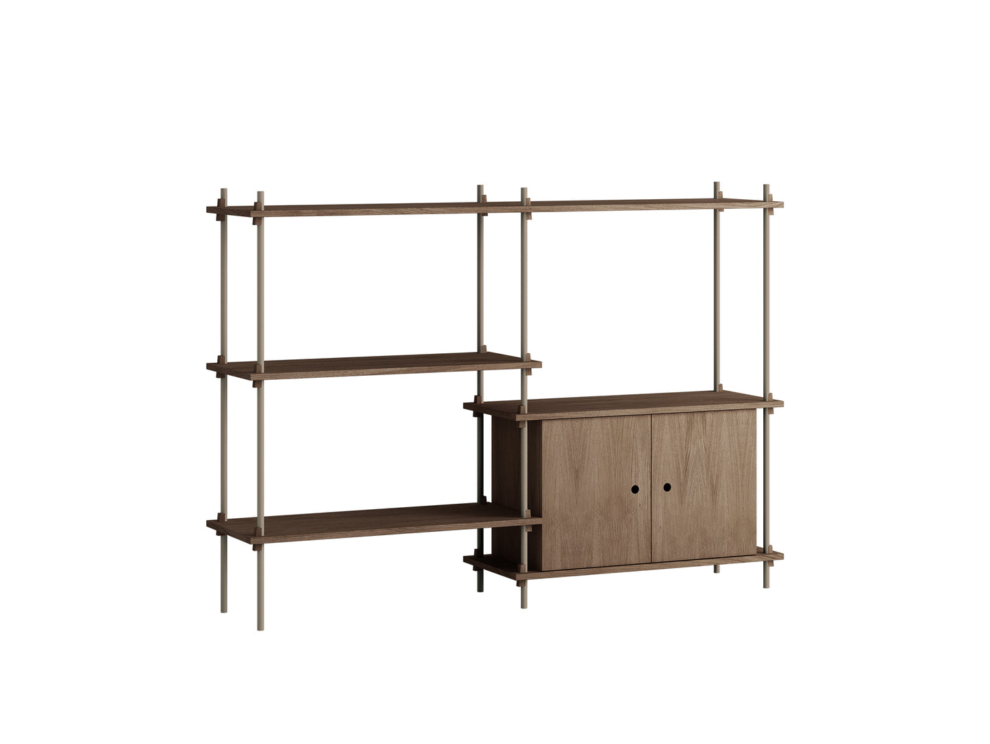 Moebe Shelving System - S.115.2.C Set in Warm Grey / Smoked Oak