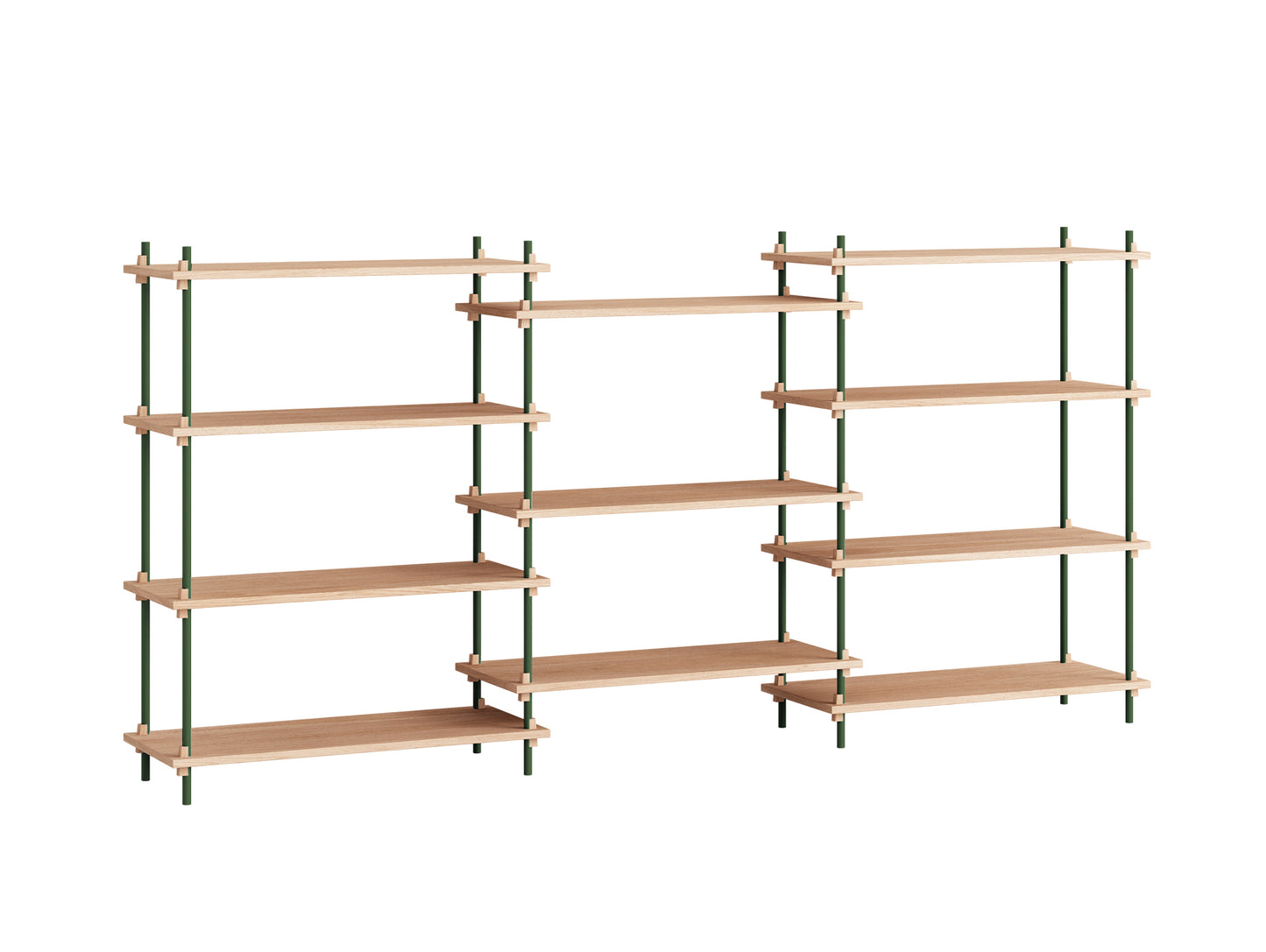 Moebe Shelving System - S.115.3.A Set in Pine Green / Oiled Oak