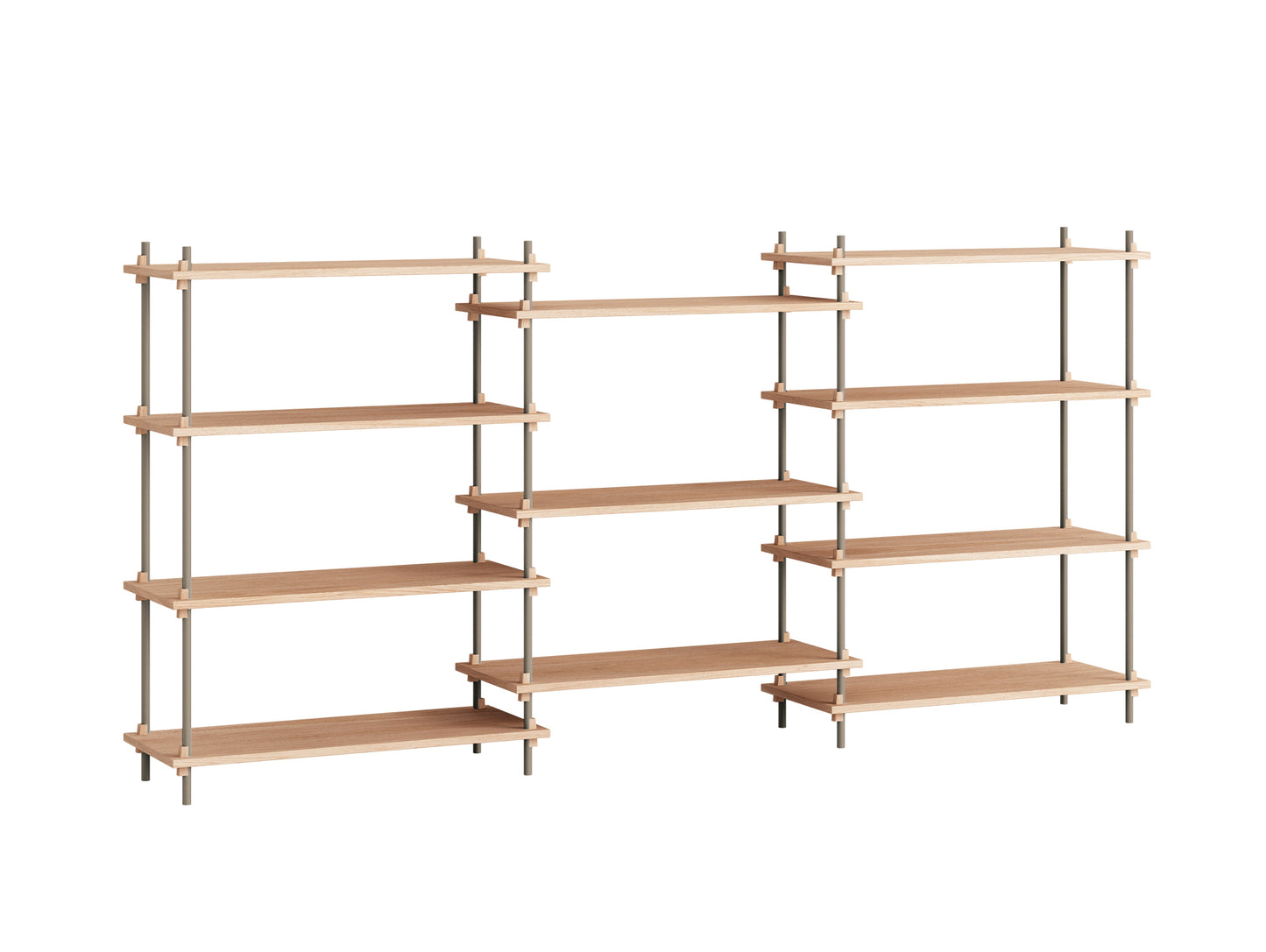 Moebe Shelving System - S.115.3.A Set in Warm Grey / Oiled Oak