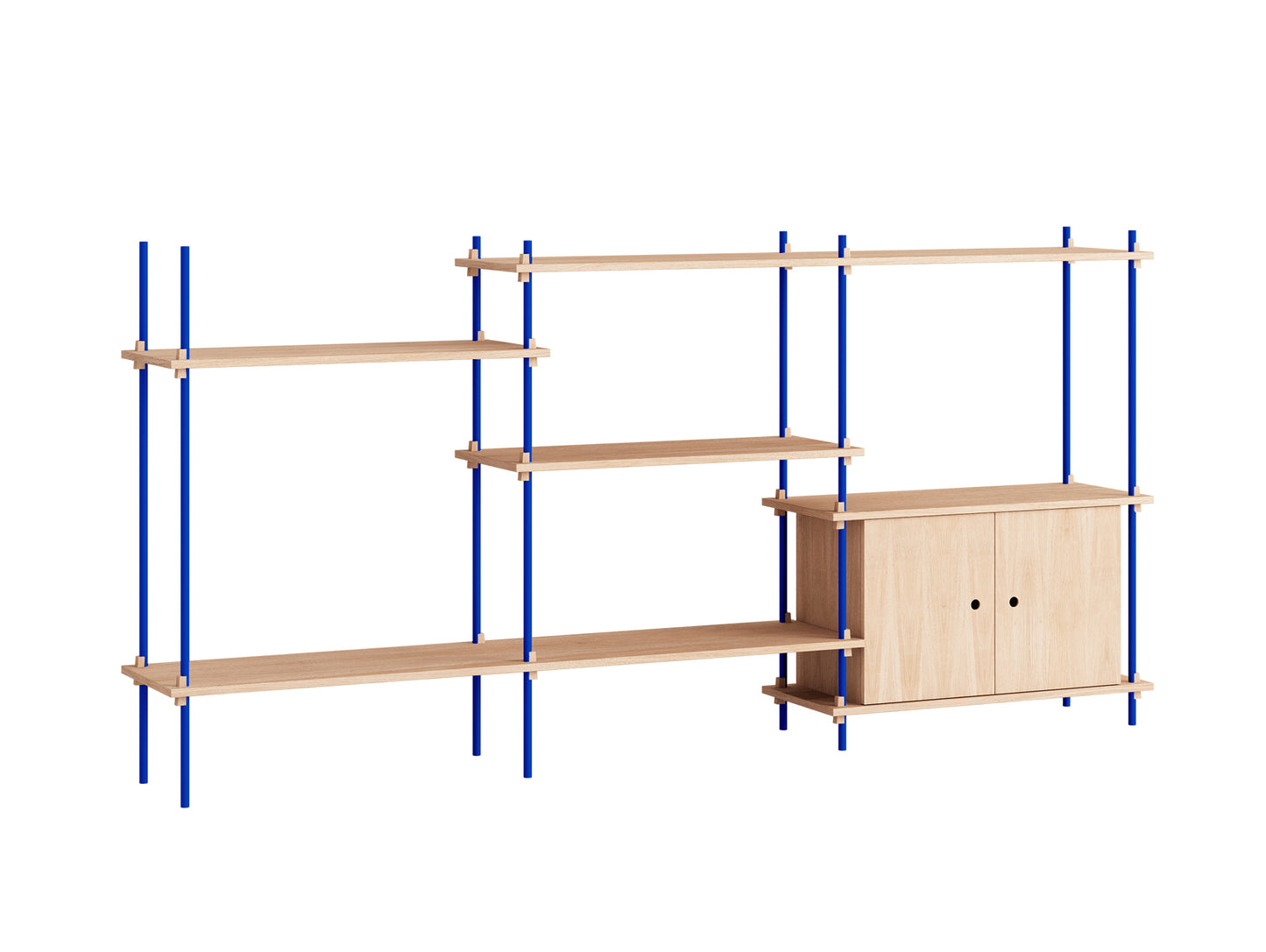 Moebe Shelving System - S.115.3.B Set in Deep Blue / Oiled Oak