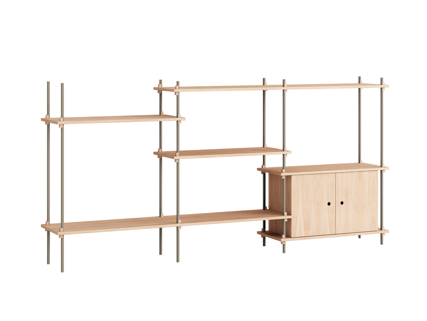 Moebe Shelving System - S.115.3.B Set in Warm Grey / Oiled Oak