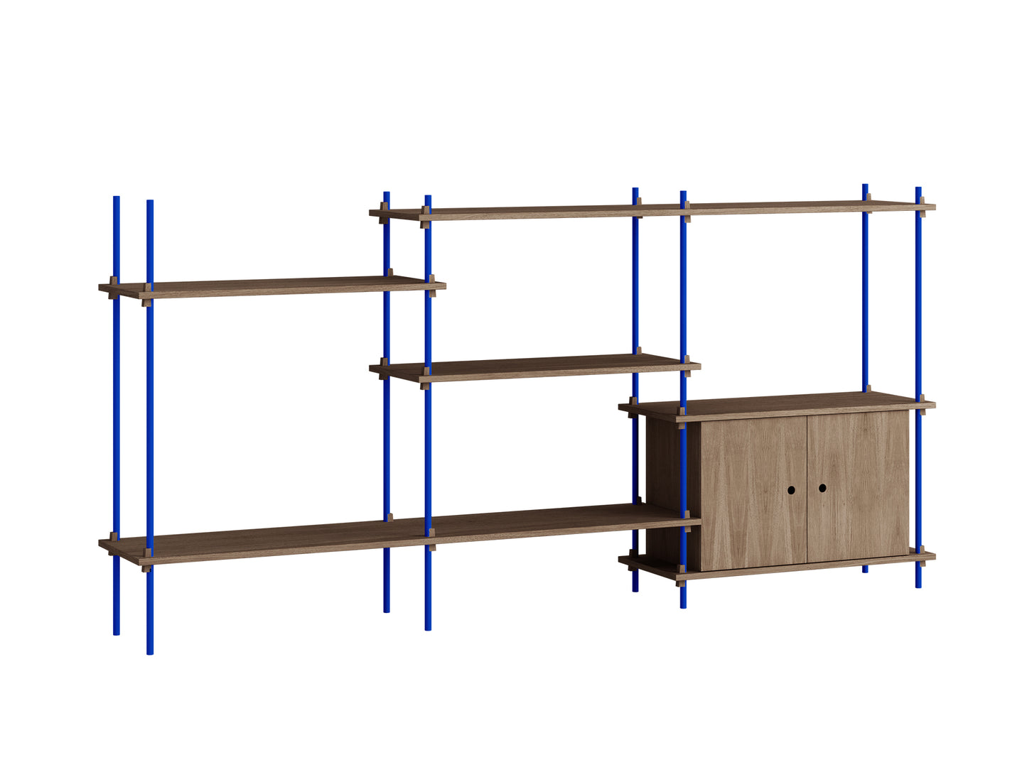 Moebe Shelving System - S.115.3.B Set in Deep Blue / Smoked Oak