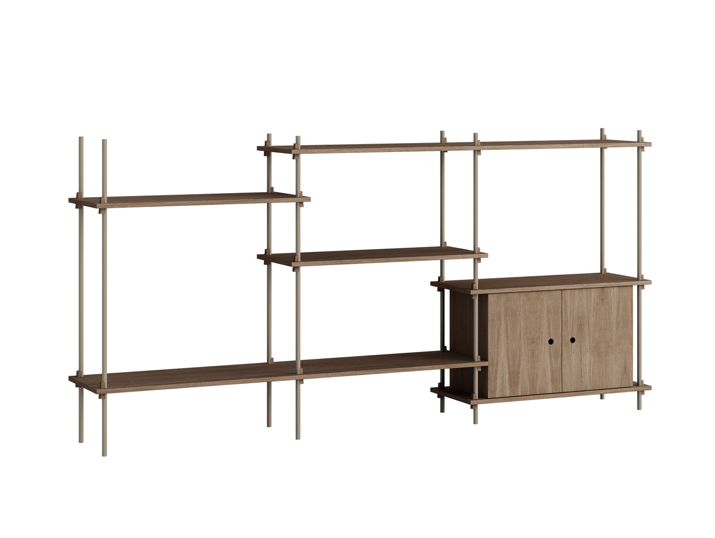 Moebe Shelving System - S.115.3.B Set in Warm Grey / Smoked Oak