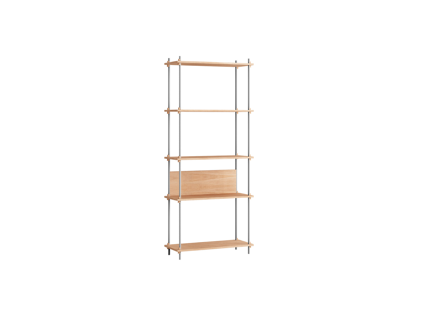 Shelving System Sets (200 cm) by Moebe / S.200.1.A / Stainless Steel Uprights / Oiled Oak