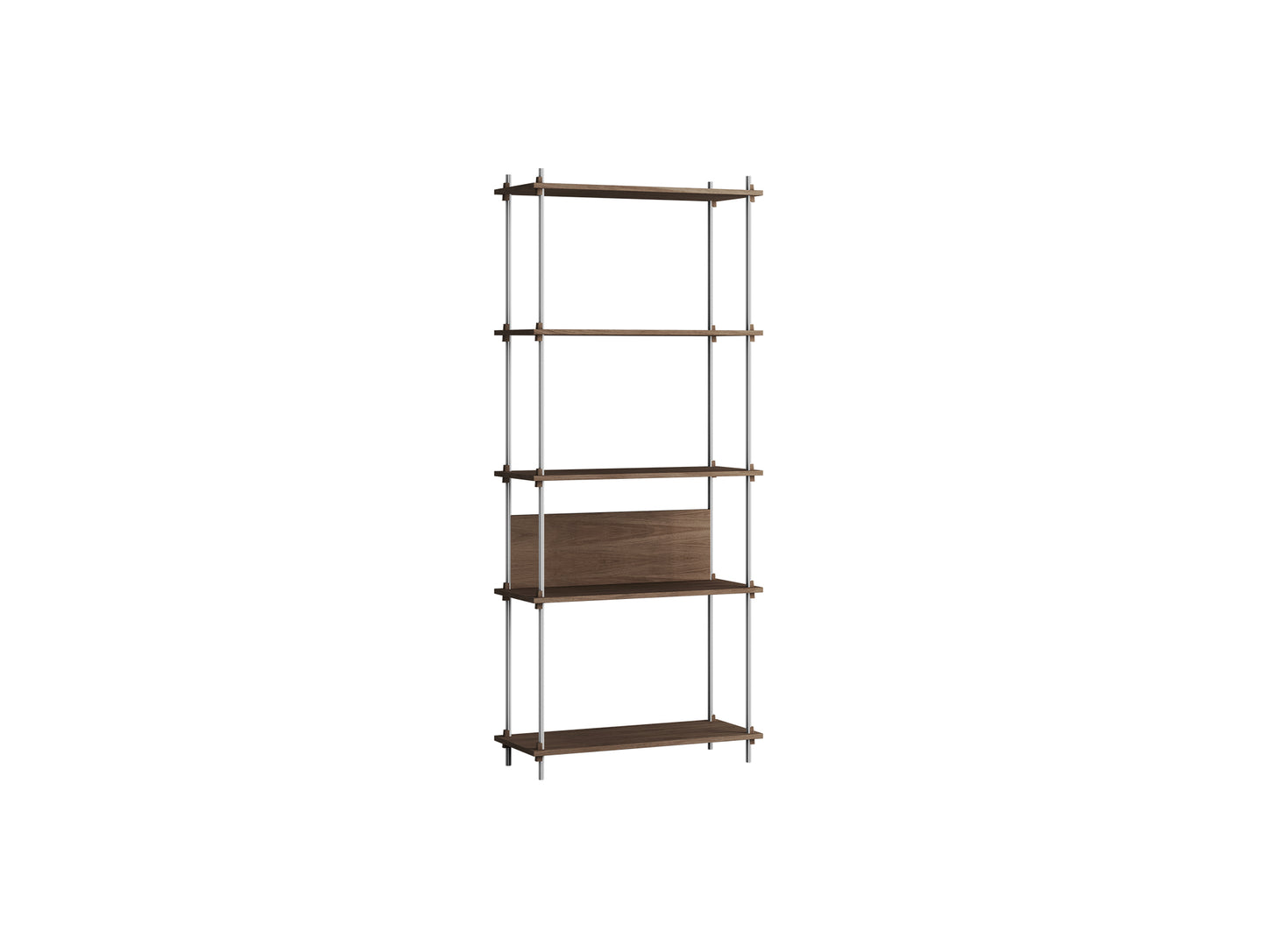 Shelving System Sets (200 cm) by Moebe / S.200.1.A / Stainless Steel Uprights / Smoked Oak
