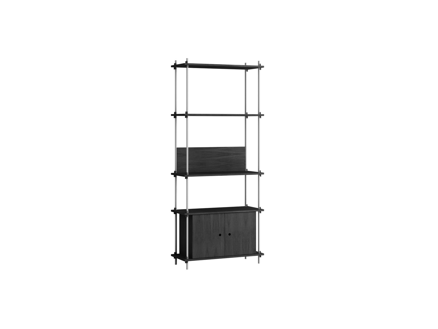 Shelving System Sets (200 cm) by Moebe / S.200.1.B / Stainless Steel Uprights / Black Painted Oak