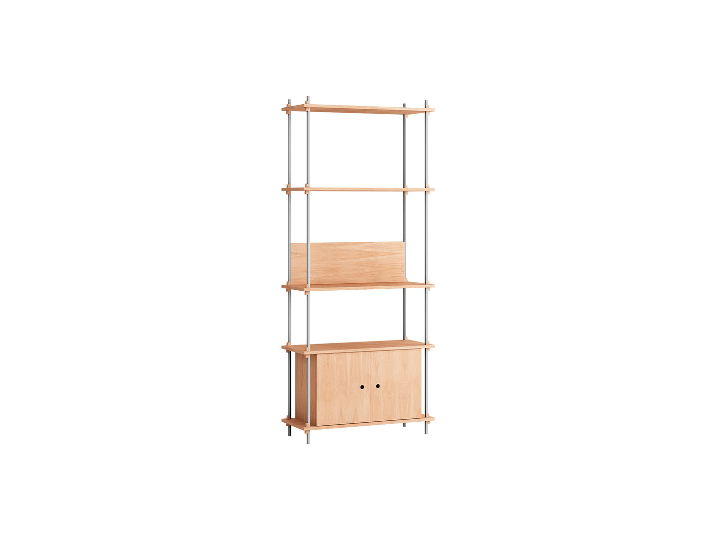 Shelving System Sets (200 cm) by Moebe / S.200.1.B / Stainless Steel Uprights / Oiled Oak