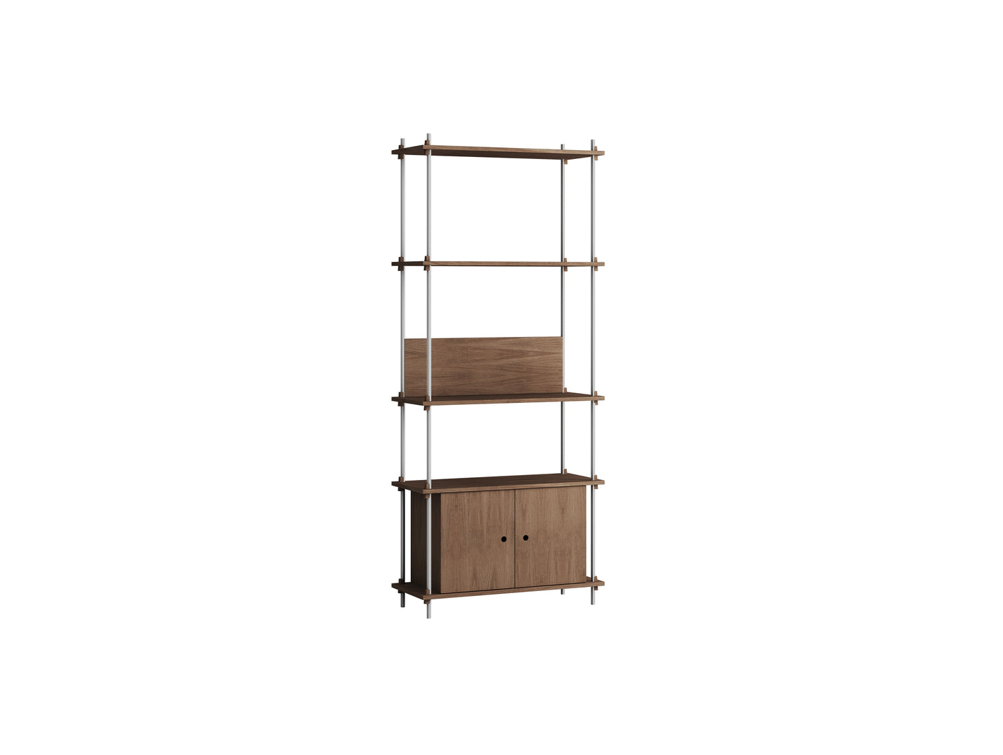 Shelving System Sets (200 cm) by Moebe / S.200.1.B / Stainless Steel Uprights / Smoked Oak