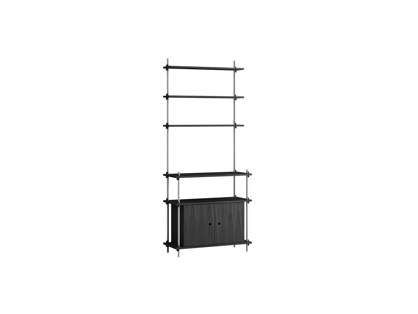 Shelving System Sets (200 cm) by Moebe / S.200.1.C / Stainless Steel Uprights / Black Painted Oak