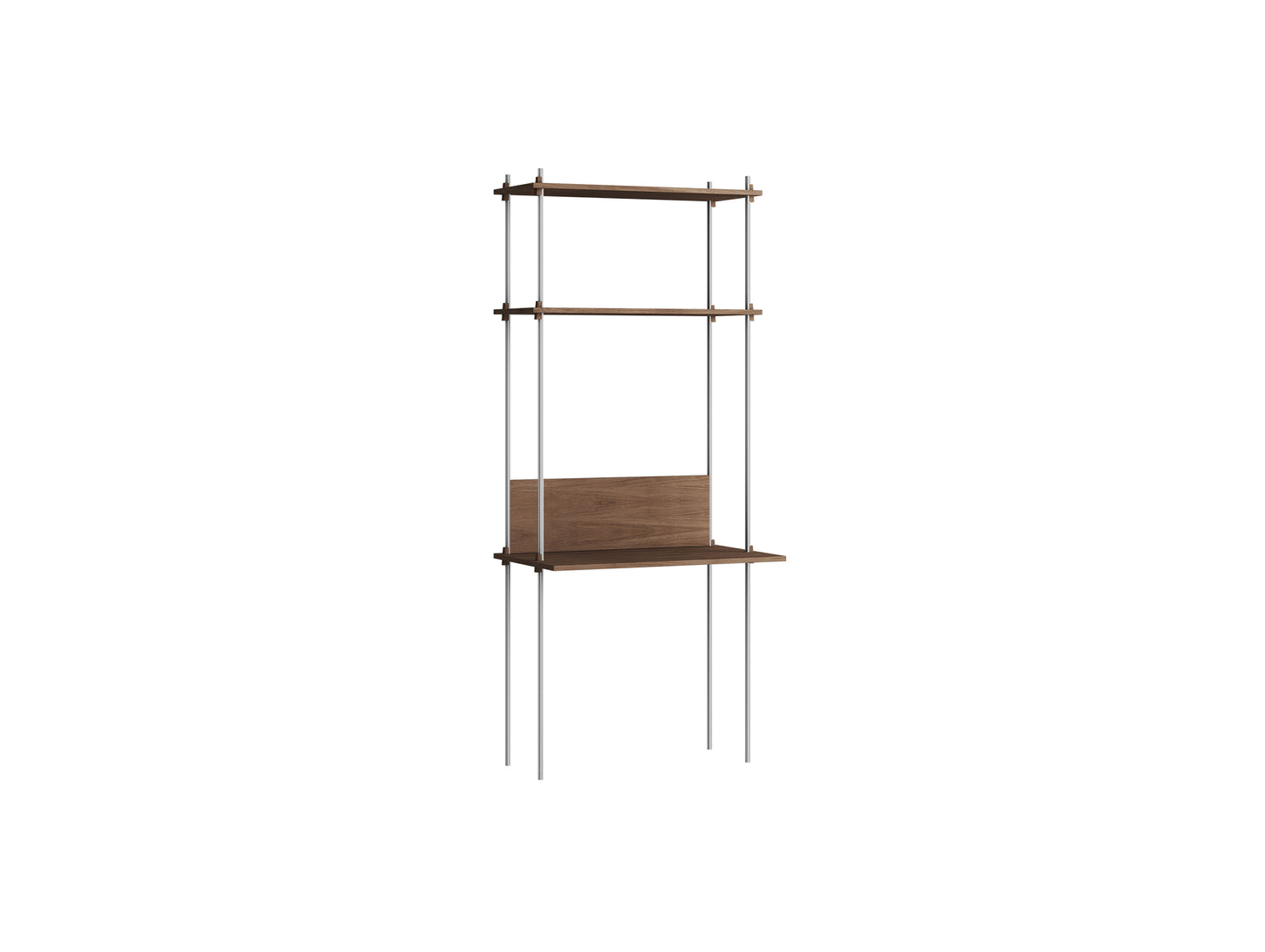 Shelving System Sets (200 cm) by Moebe / S.200.1.D / Stainless Steel Uprights / Smoked Oak