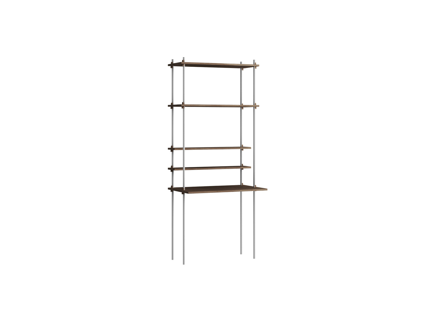 Shelving System Sets (200 cm) by Moebe / S.200.1.E / Stainless Steel Uprights / Smoked Oak