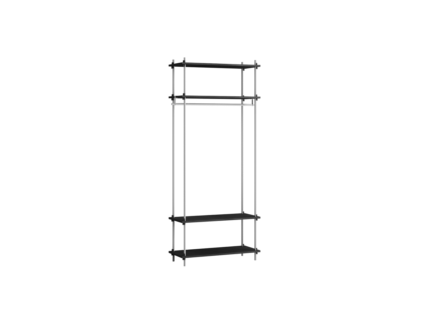 Shelving System Sets (200 cm) by Moebe / S.200.1.F / Stainless Steel Uprights / Black Painted Oak