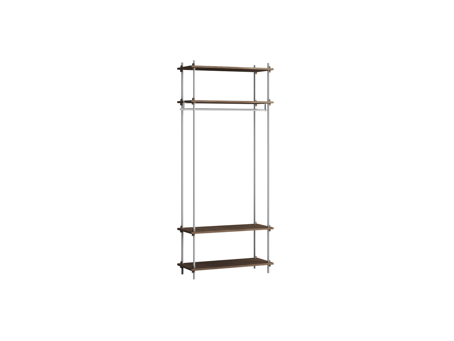 Shelving System Sets (200 cm) by Moebe / S.200.1.F / Stainless Steel Uprights / Smoked Oak