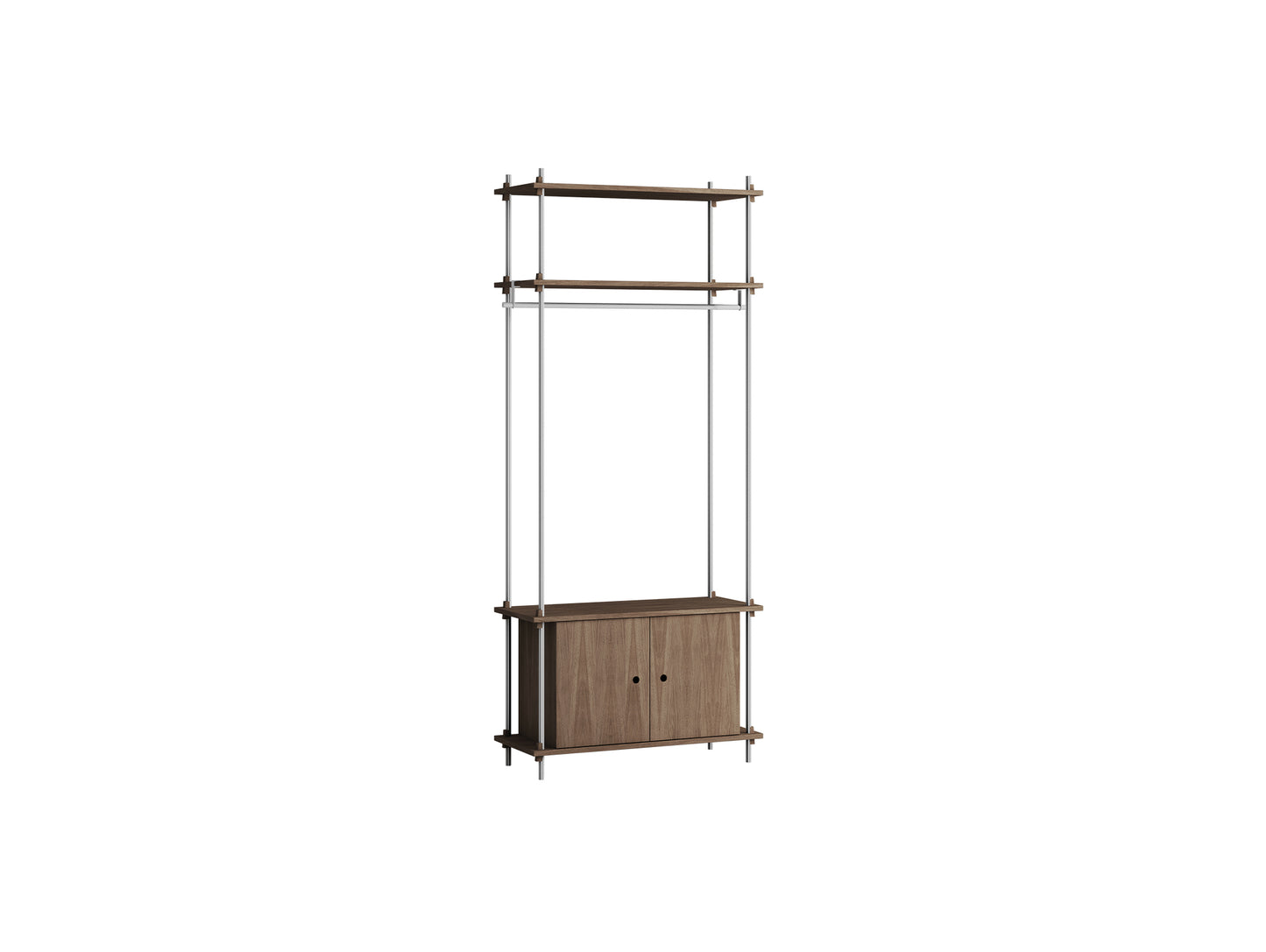 Shelving System Sets (200 cm) by Moebe / S.200.1.G / Stainless Steel Uprights / Smoked Oak