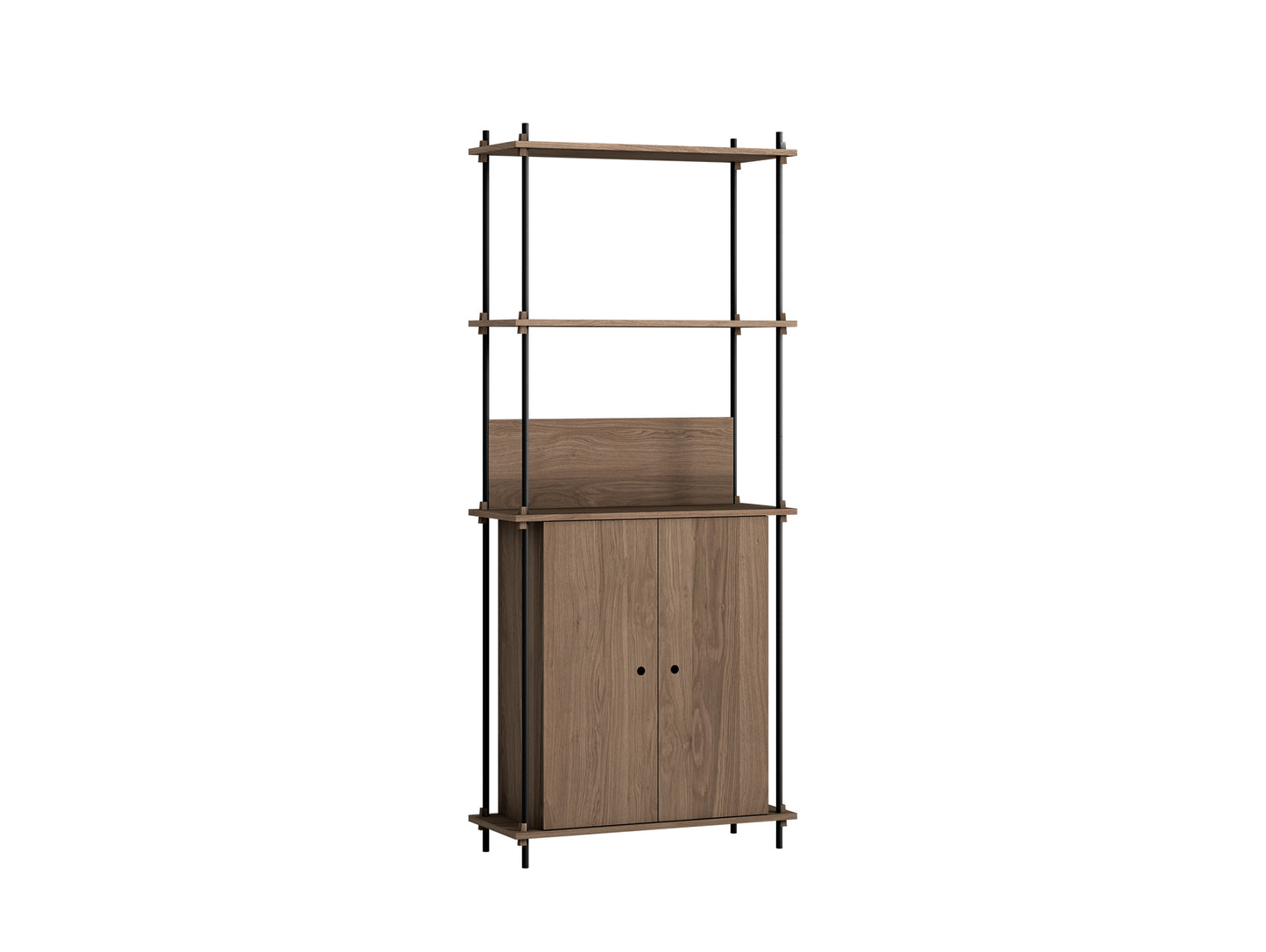 Shelving System by Moebe - 200 cm / S.200.1.H / Black Uprights / Smoked Oak