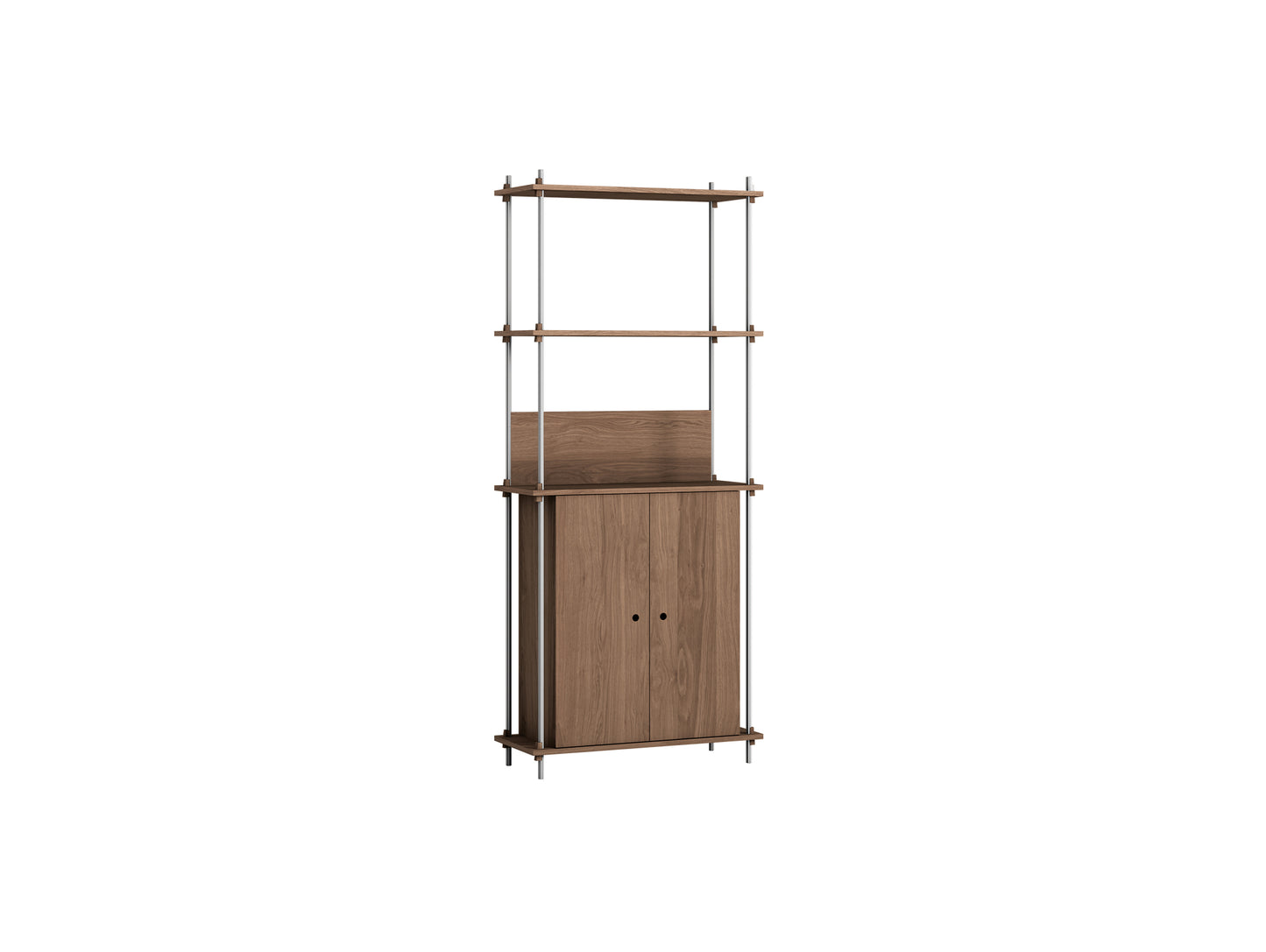 Shelving System Sets (200 cm) by Moebe / S.200.1.H / Stainless Steel Uprights / Smoked Oak