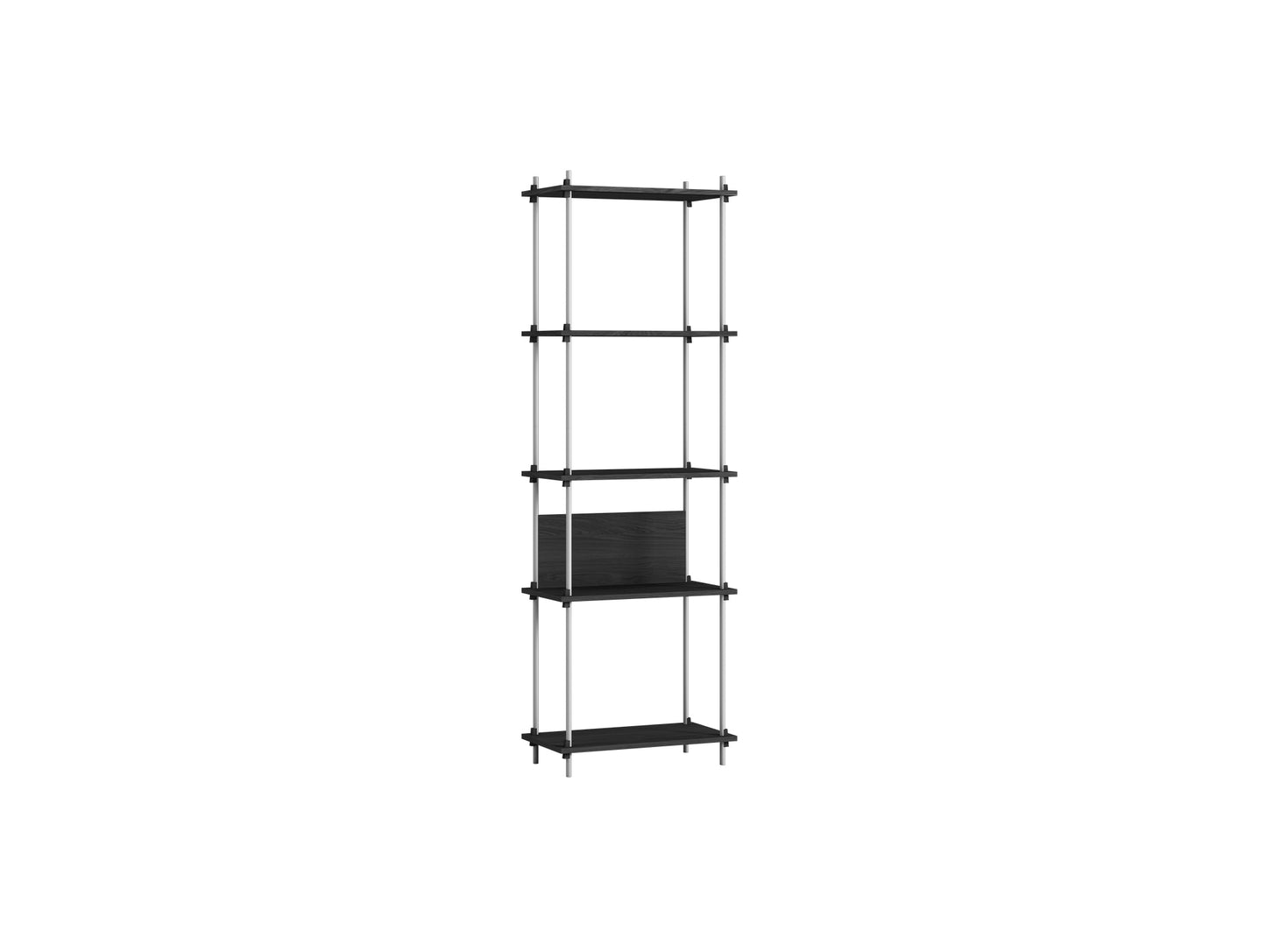 Shelving System Sets (200 cm) by Moebe / S.200.1.I / Stainless Steel Uprights / Black Painted Oak