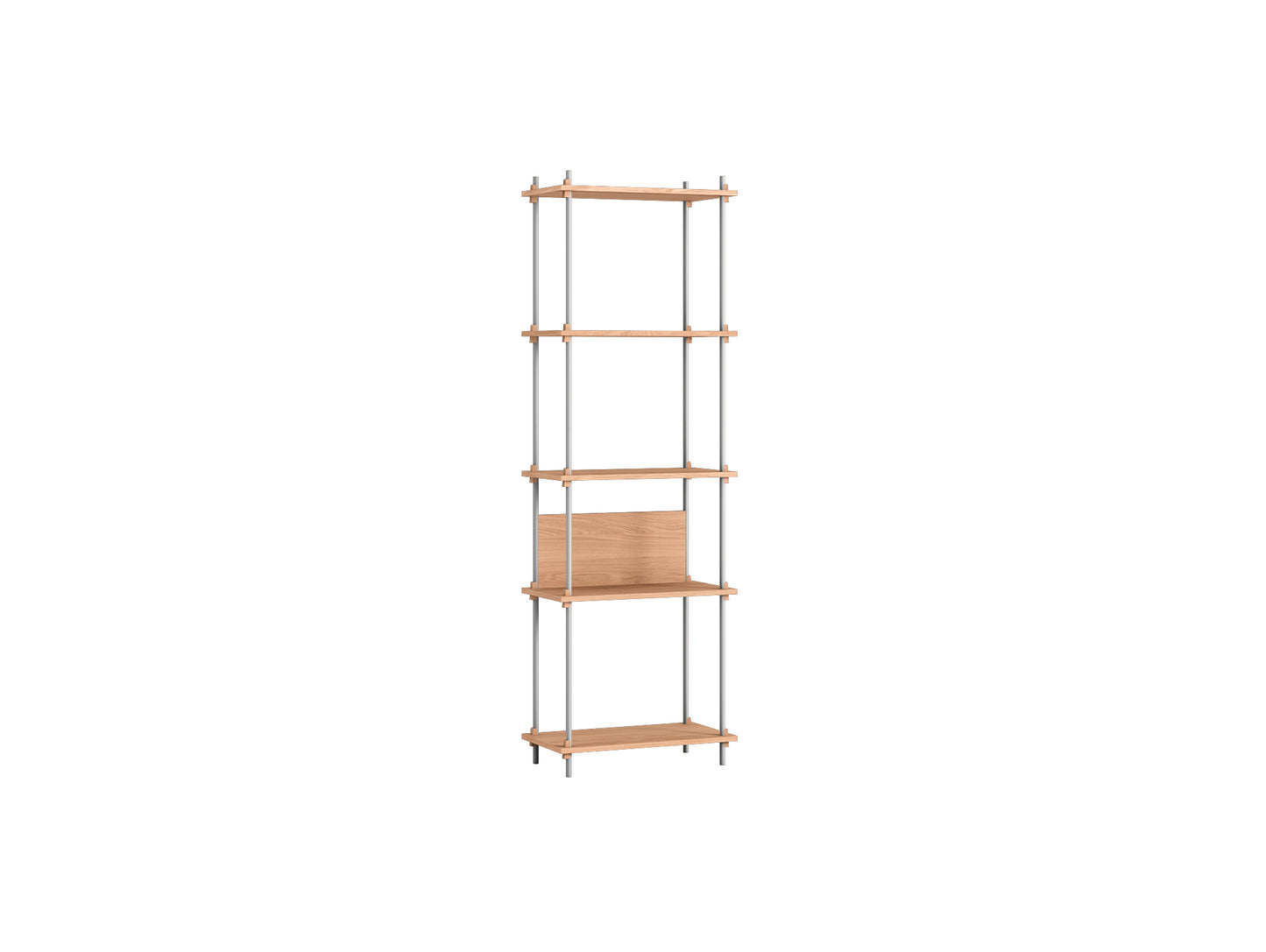 Shelving System Sets (200 cm) by Moebe / S.200.1.I / Stainless Steel Uprights / Oiled Oak
