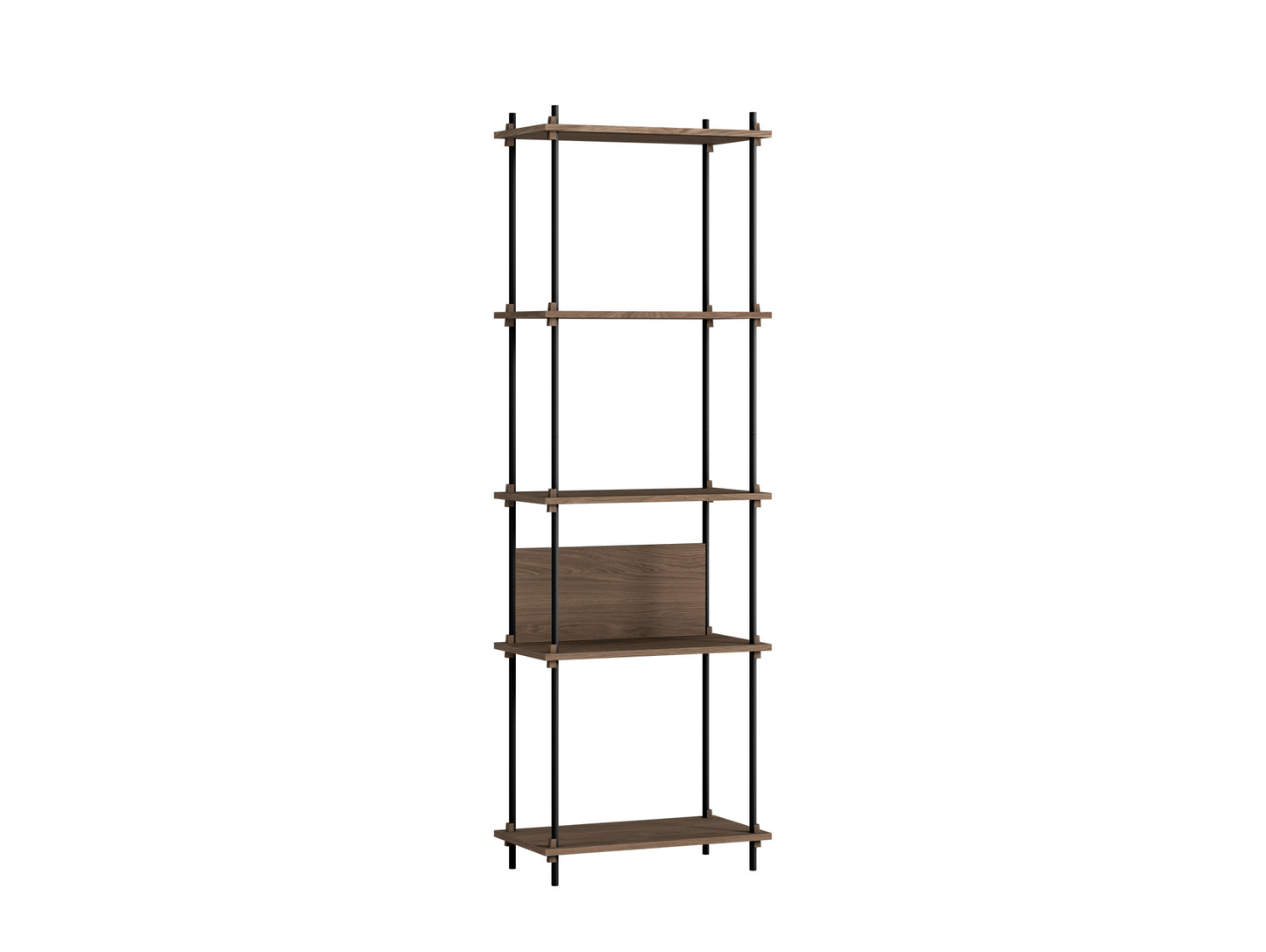 Shelving System by Moebe - 200 cm / S.200.1.I / Black Uprights / Smoked Oak